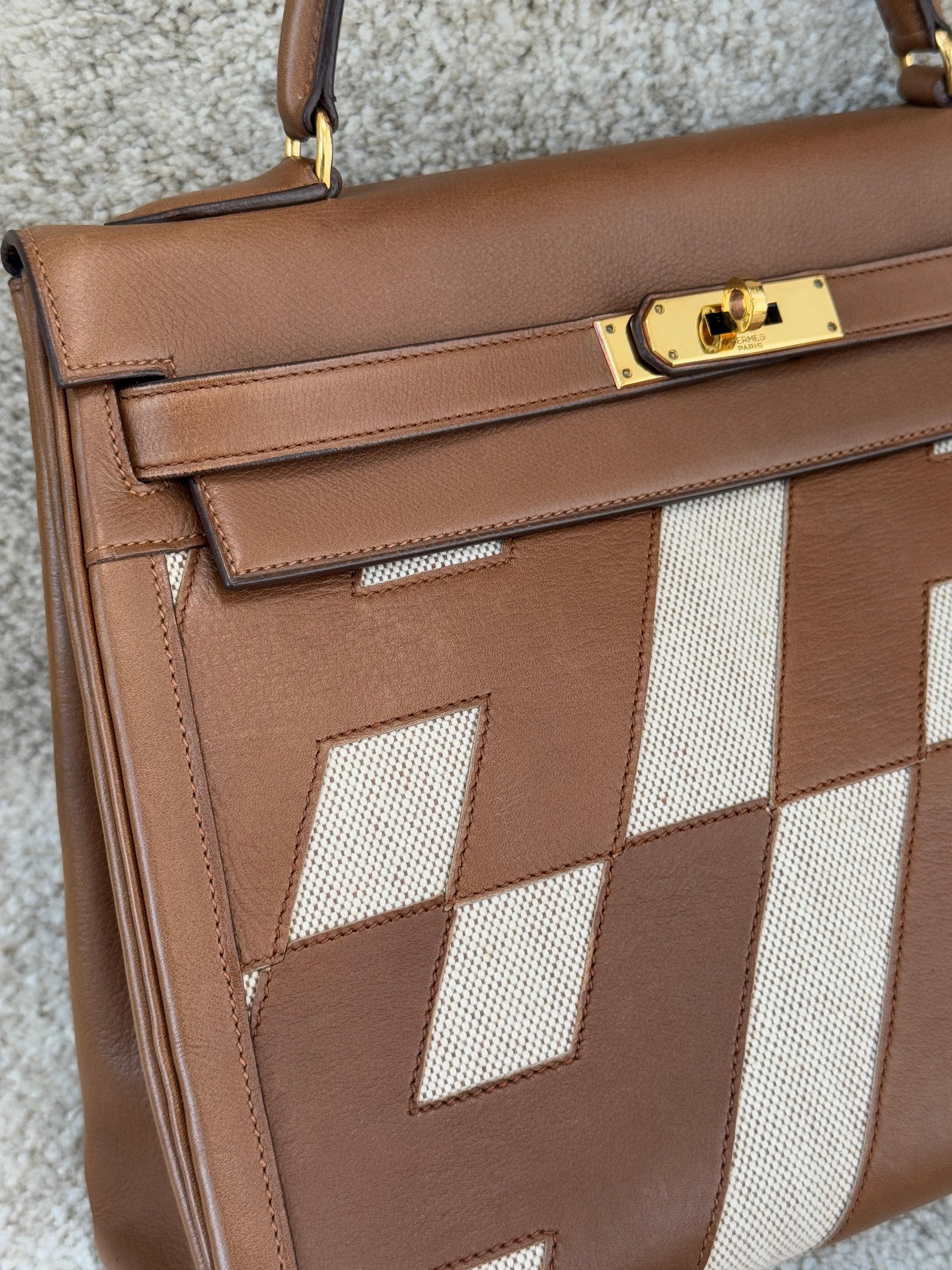 *LONDON LOCATED* VINTAGE HERMÈS KELLY 32CM "ULYSSE" GOLD Gulliver & Toile with Gold Hardware