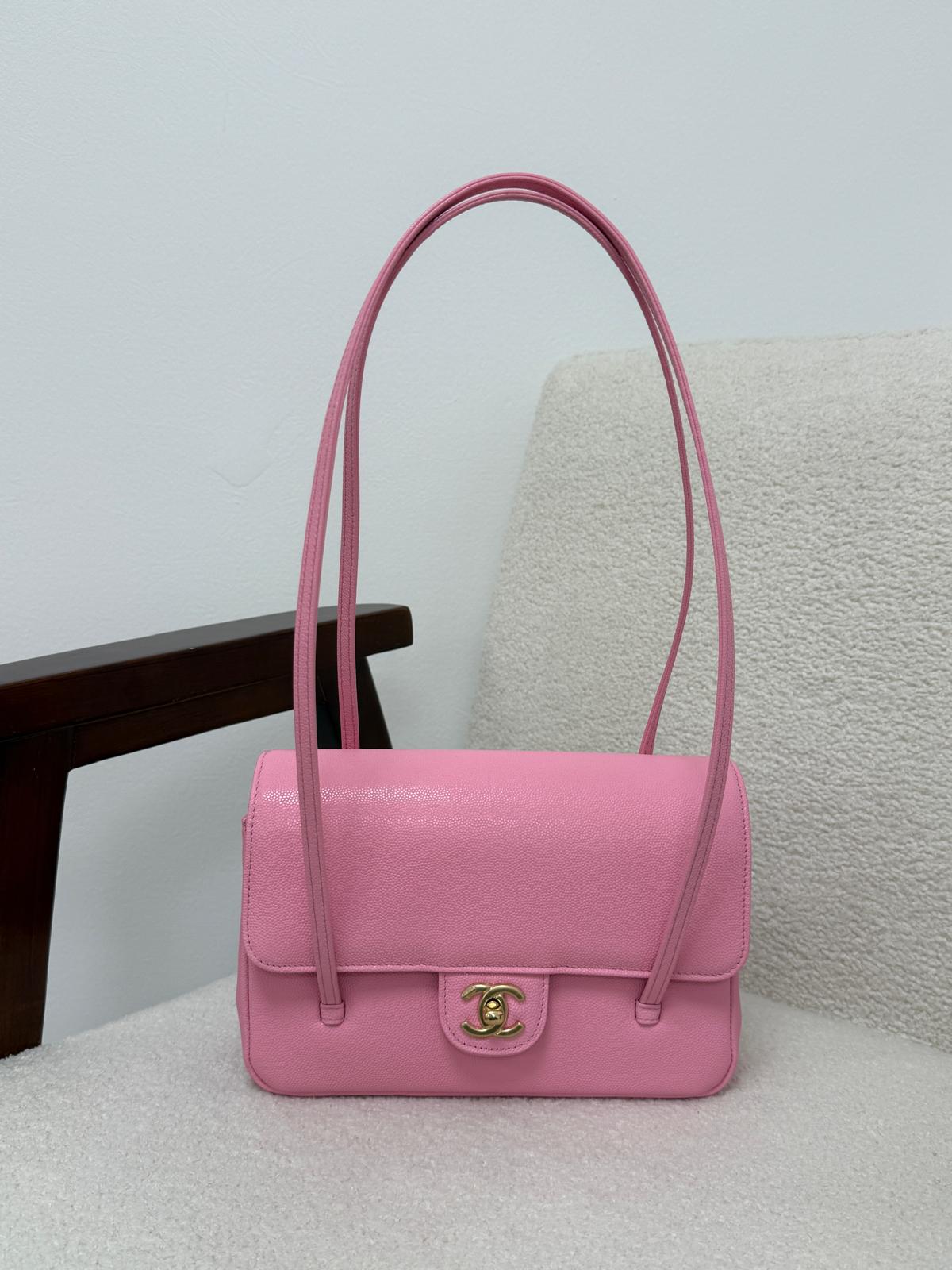 *LONDON LOCATED* CHANEL 26 SMALL FLAP BAG PINK Grained Shiny Calfskin with Gold-Tone Metal