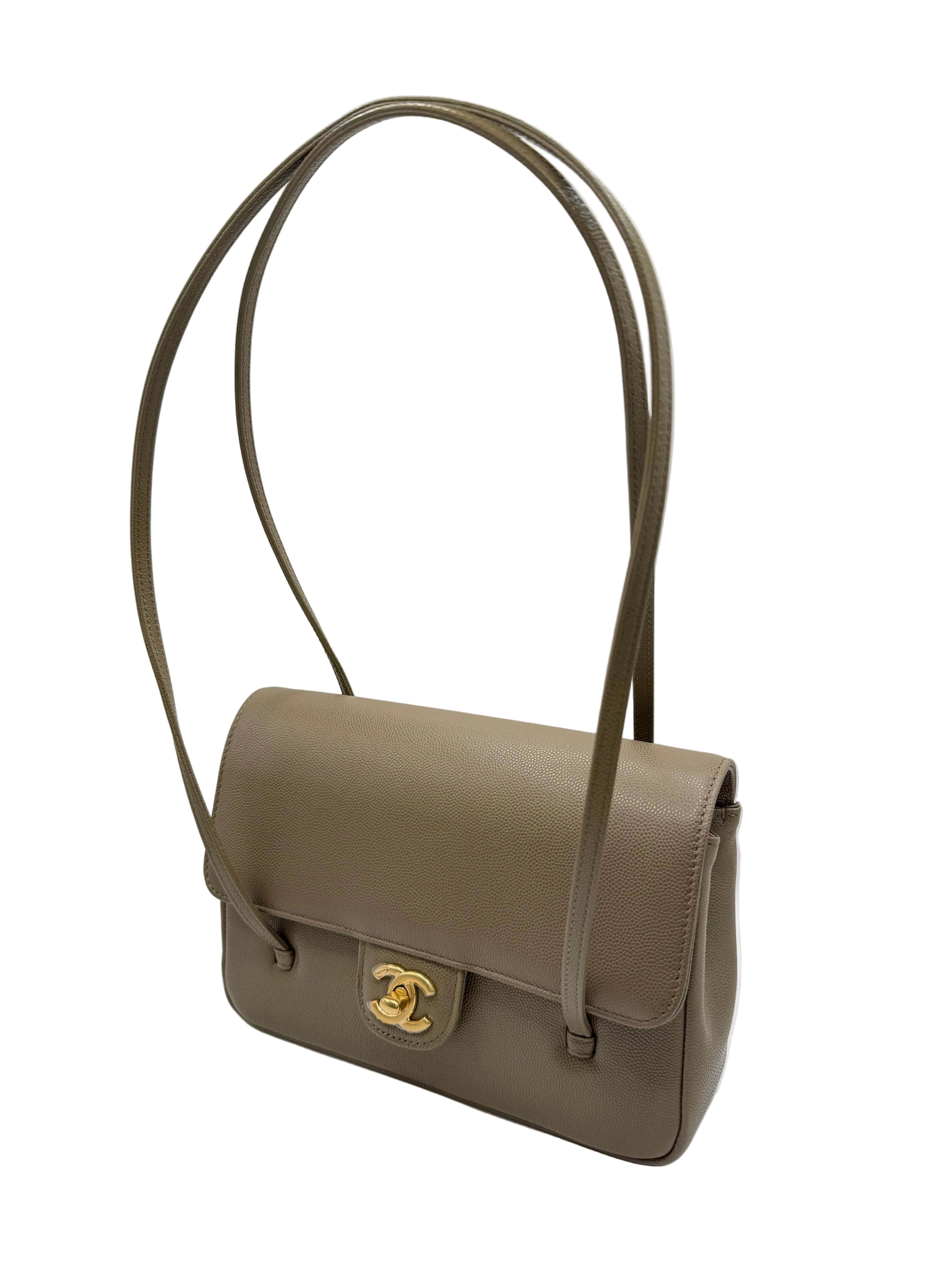 *LONDON LOCATED* CHANEL 26 SMALL FLAP BAG KHAKI Grained Shiny Calfskin with Gold-Tone Metal