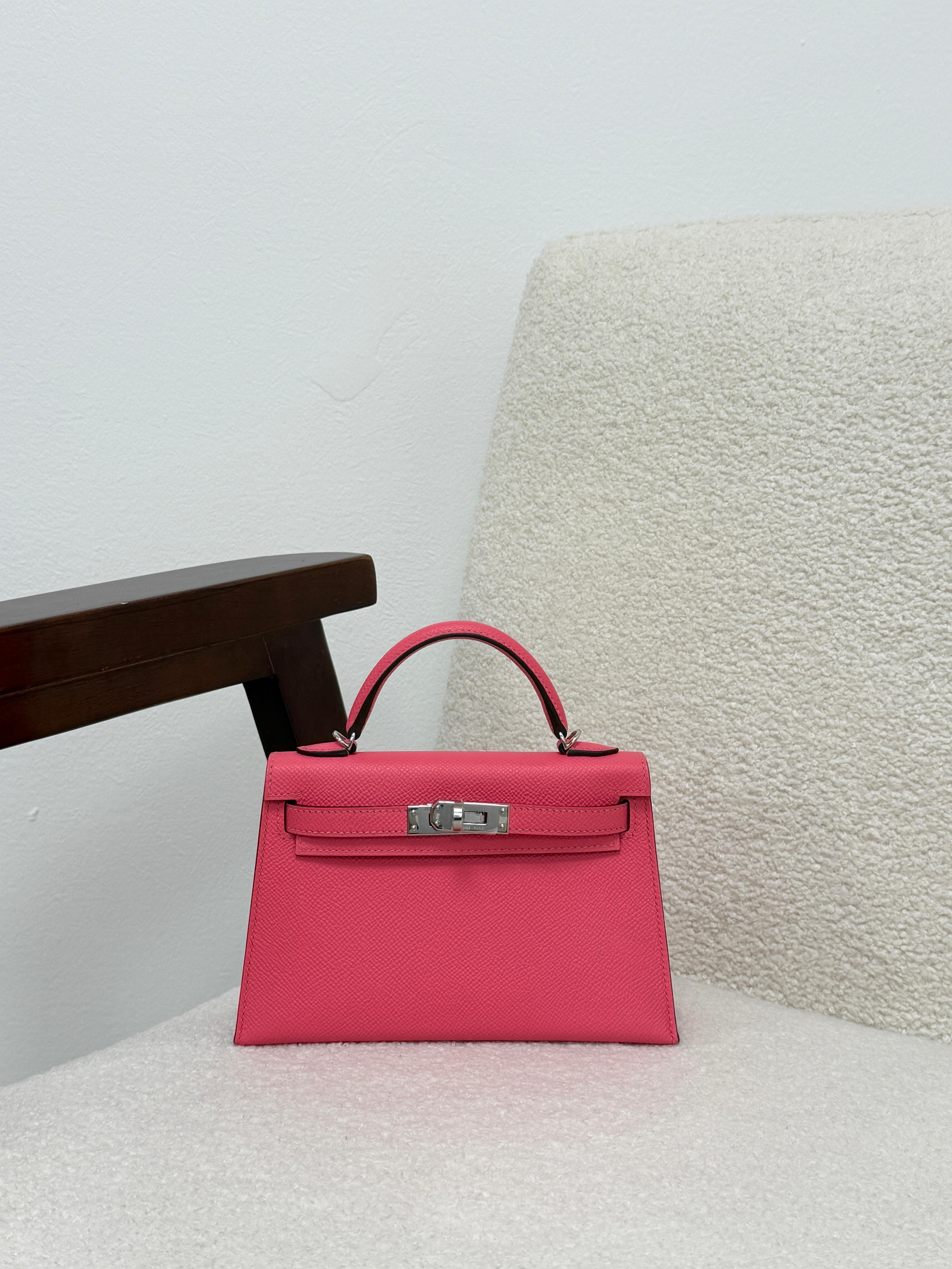 *LONDON LOCATED* HERMÈS MINI KELLY II 20CM ROSE AZALEE Epsom Leather with Palladium Hardware