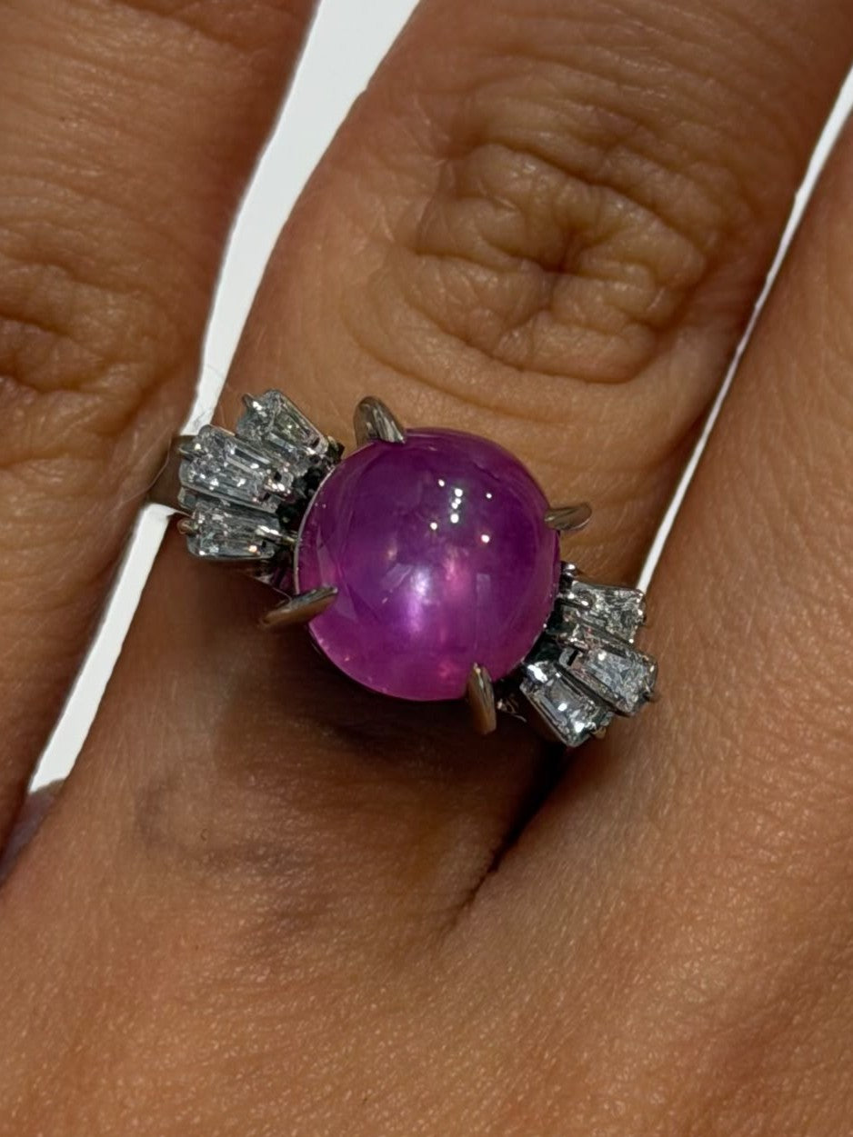 #13.5 Ring in PT800 - Ruby 6.07 cabochon NH + D0.22 CGL 5912 JJC1324