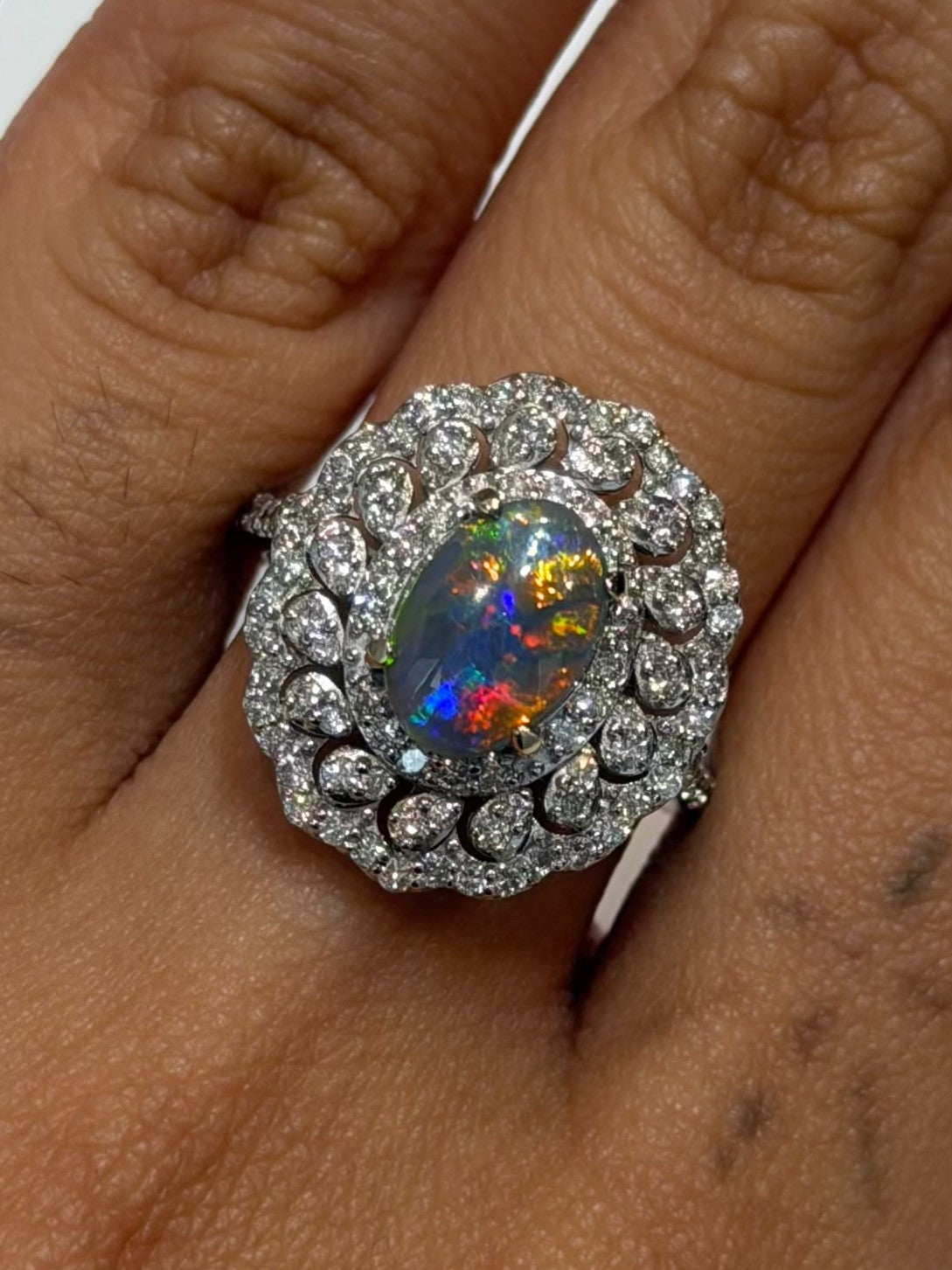 #13.5 Ring in K18 - Black Opal 1.19 + D0.96 6241 JJC1320