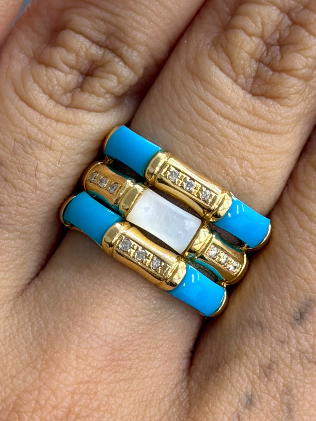 Ring in K18 - Turquoise band + Diamond 2086 JJC1493