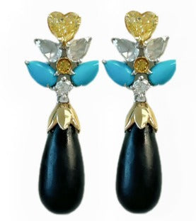 Earring in 18K - Natural Yellow Diamond 0.650 + Natural Sleeping Beauty 0.842 + Black Nephrite Jade 9.267 + D0.449 D-ER1118-02 JJC3026