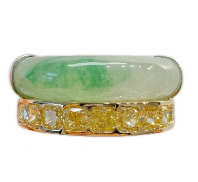 15# Ring in 18K - Jadeite 7.86 + Natural Yellow Diamond 1.95 + D0.146 + Tsavorite 0.082 J-R1165-01 JJC3023