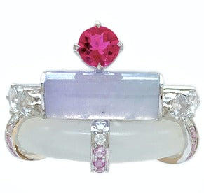 15# Ring in 18K - Lavender Jadeite 2.42 Rubellite 0.325 Nephrite Jade 6.861 + D0.197 + 0.152 N-R1083-02 JJC3024