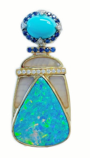 Pendant - Turquoise 1.856 Opal 8.368 + D0.093 + Sapphire 0.339 Chalcedony 1.55 O-P1162-02 JJC3051
