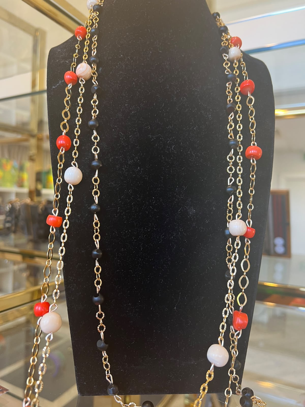 coral, agate and onyx layered African necklace AKC1324
