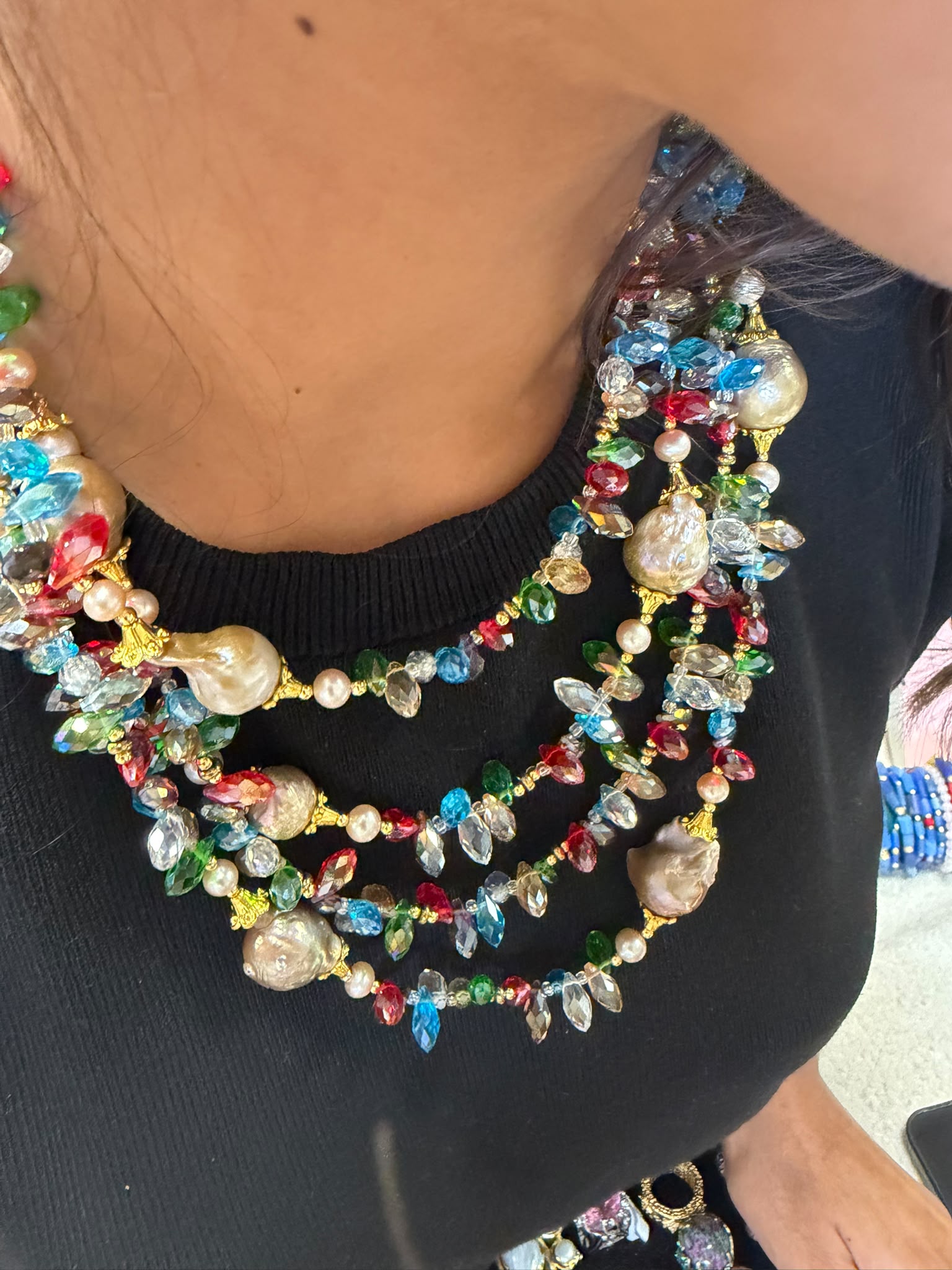 Baroc pearl and crystal 5 layer necklace