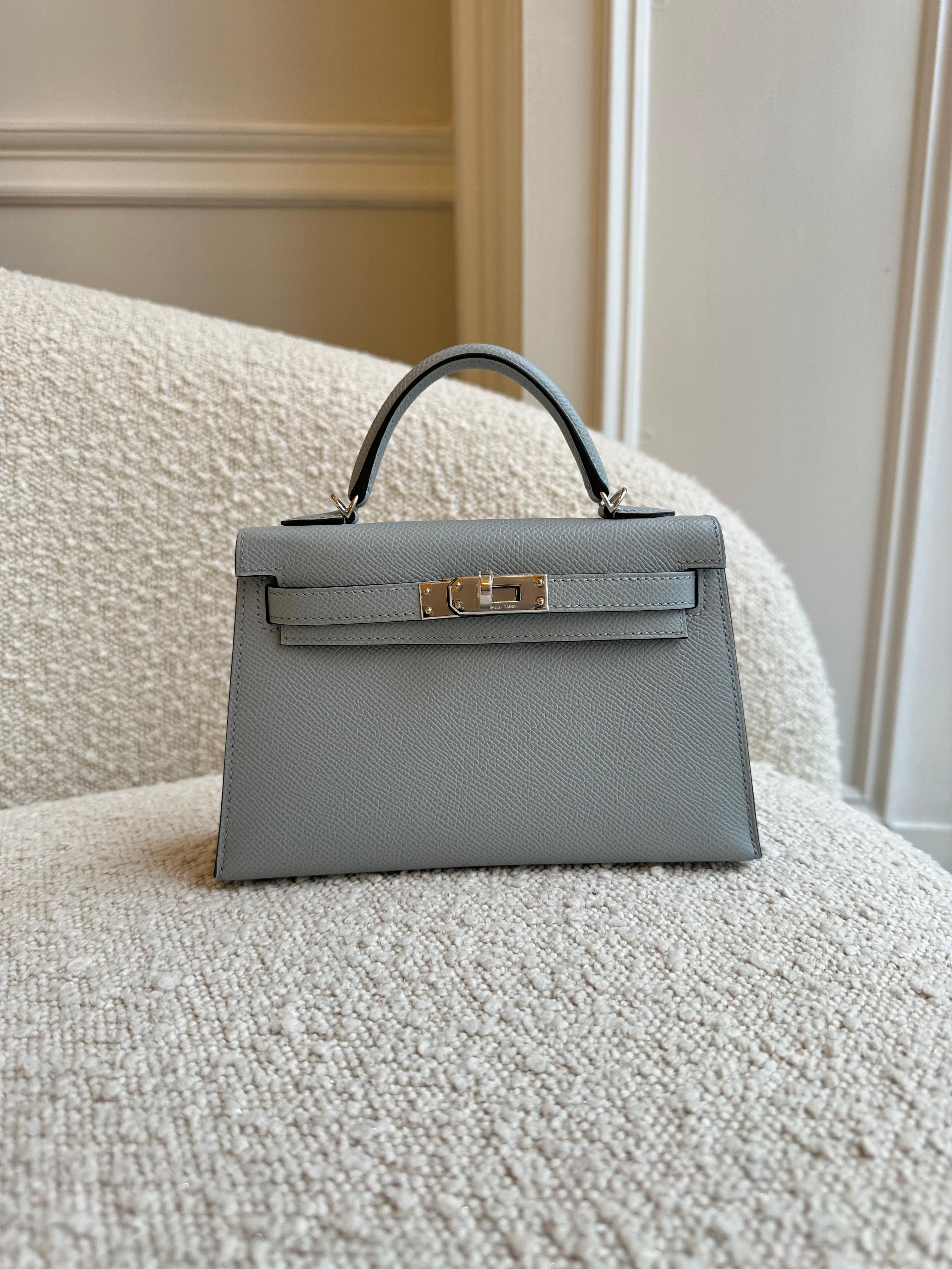 HERMÈS MINI KELLY II 20CM BLUE GLACIER Epsom Leather with Palladium Hardware