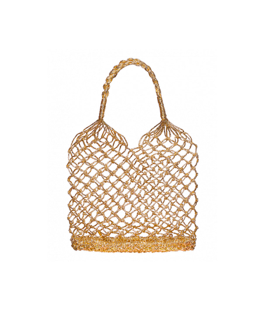 Woven Straw Cotton Helene Gold Net Tote Bag
