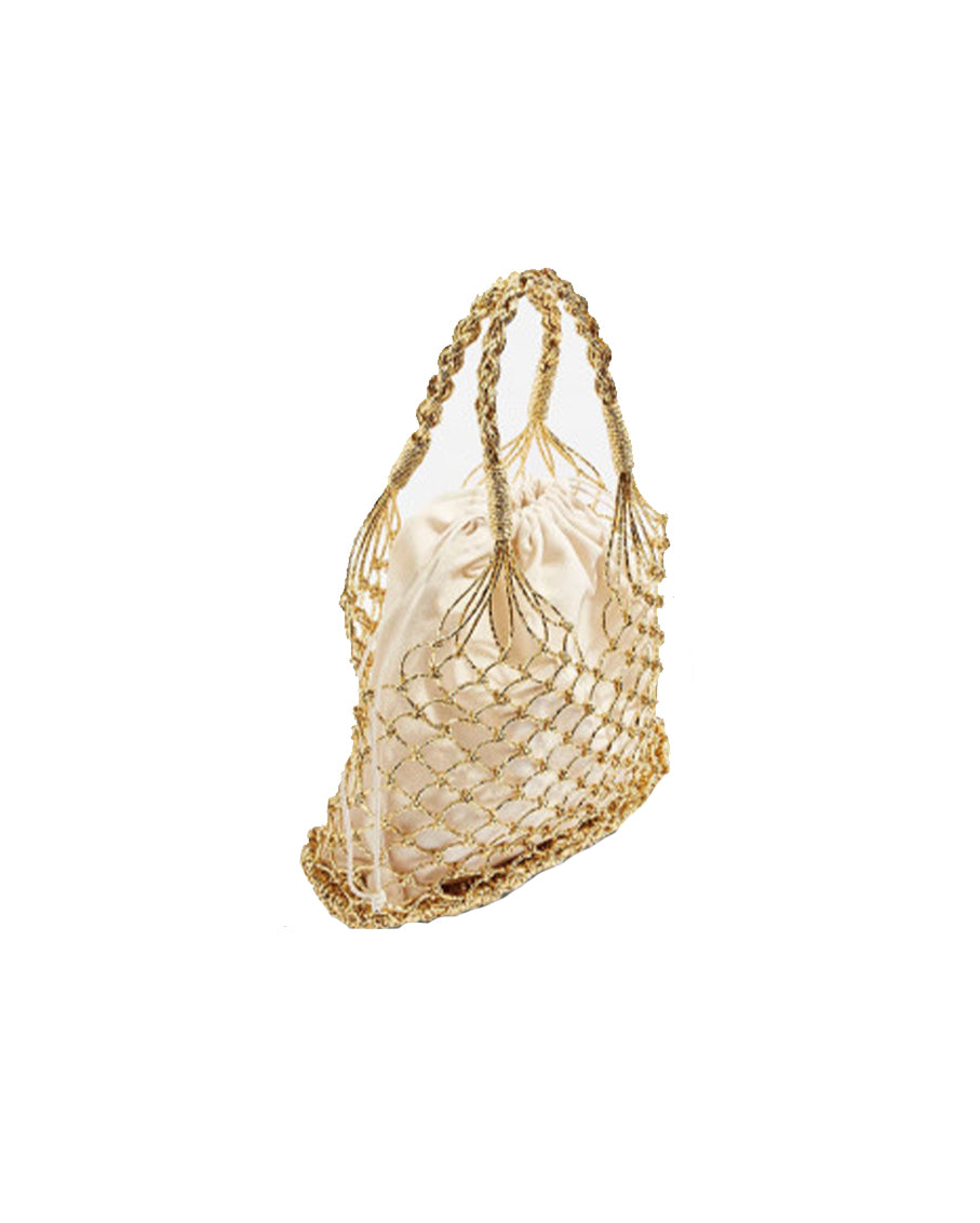 Woven Straw Cotton Helene Gold Net Tote Bag