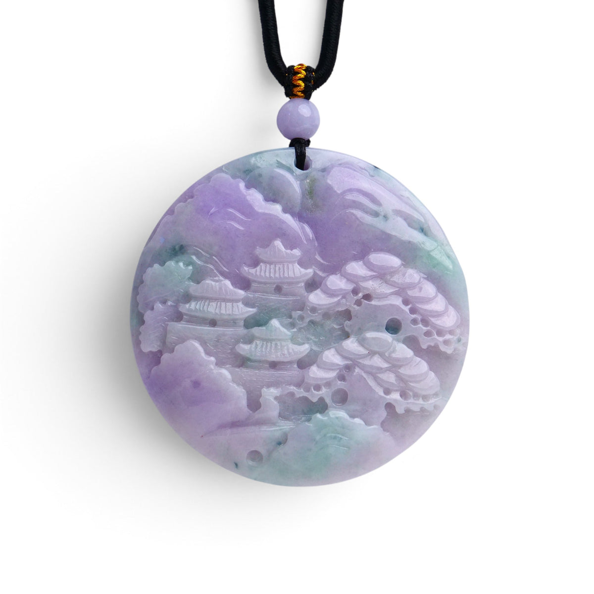 YZDN21 Type A Burmese Lavender Green Landscape Carved Pendant