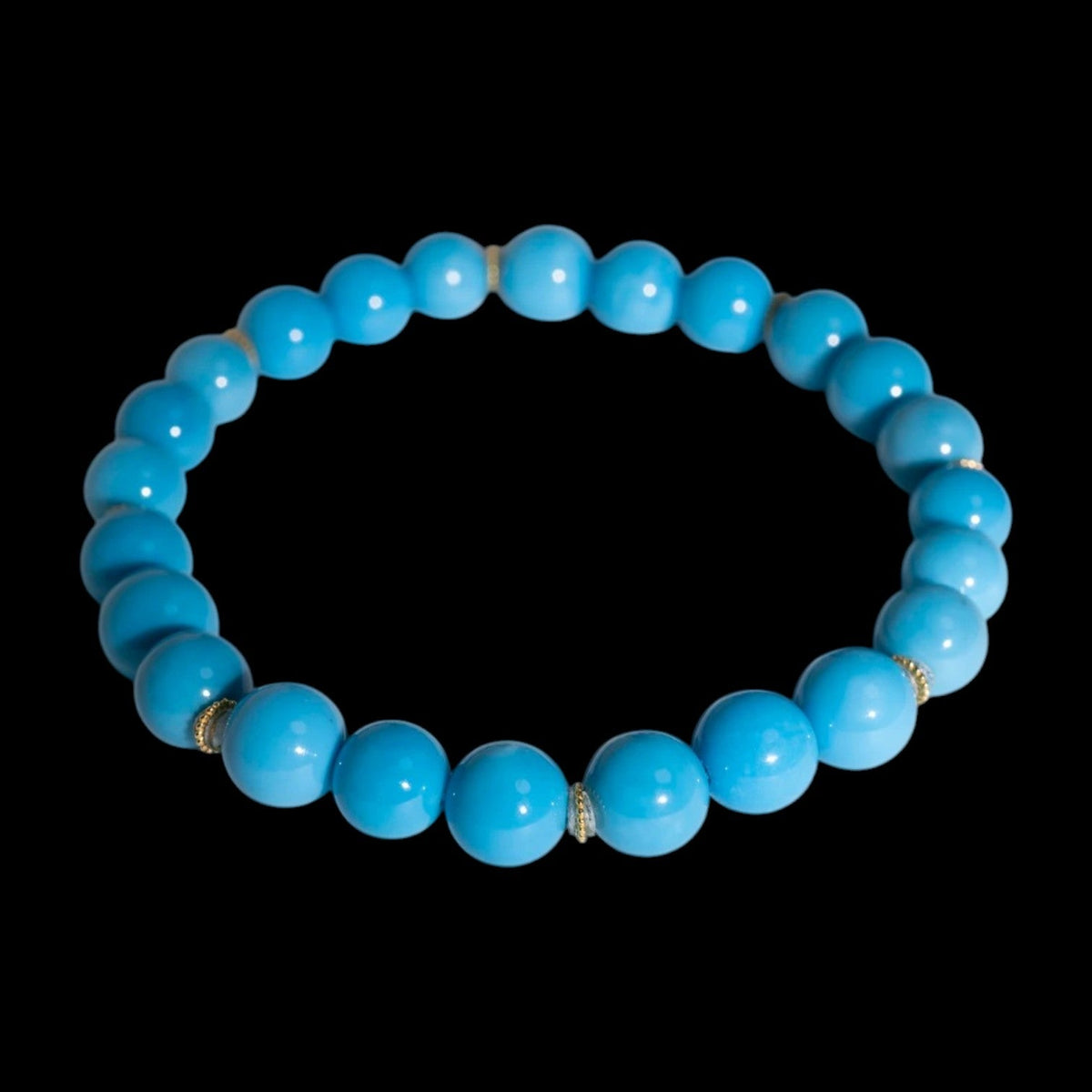 Natural Turquoise Round Bead Bracelet set in 18K Gold