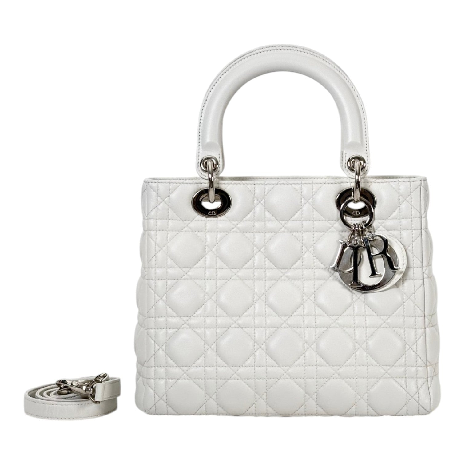Dior White Medium Lady Dior in Lambskin