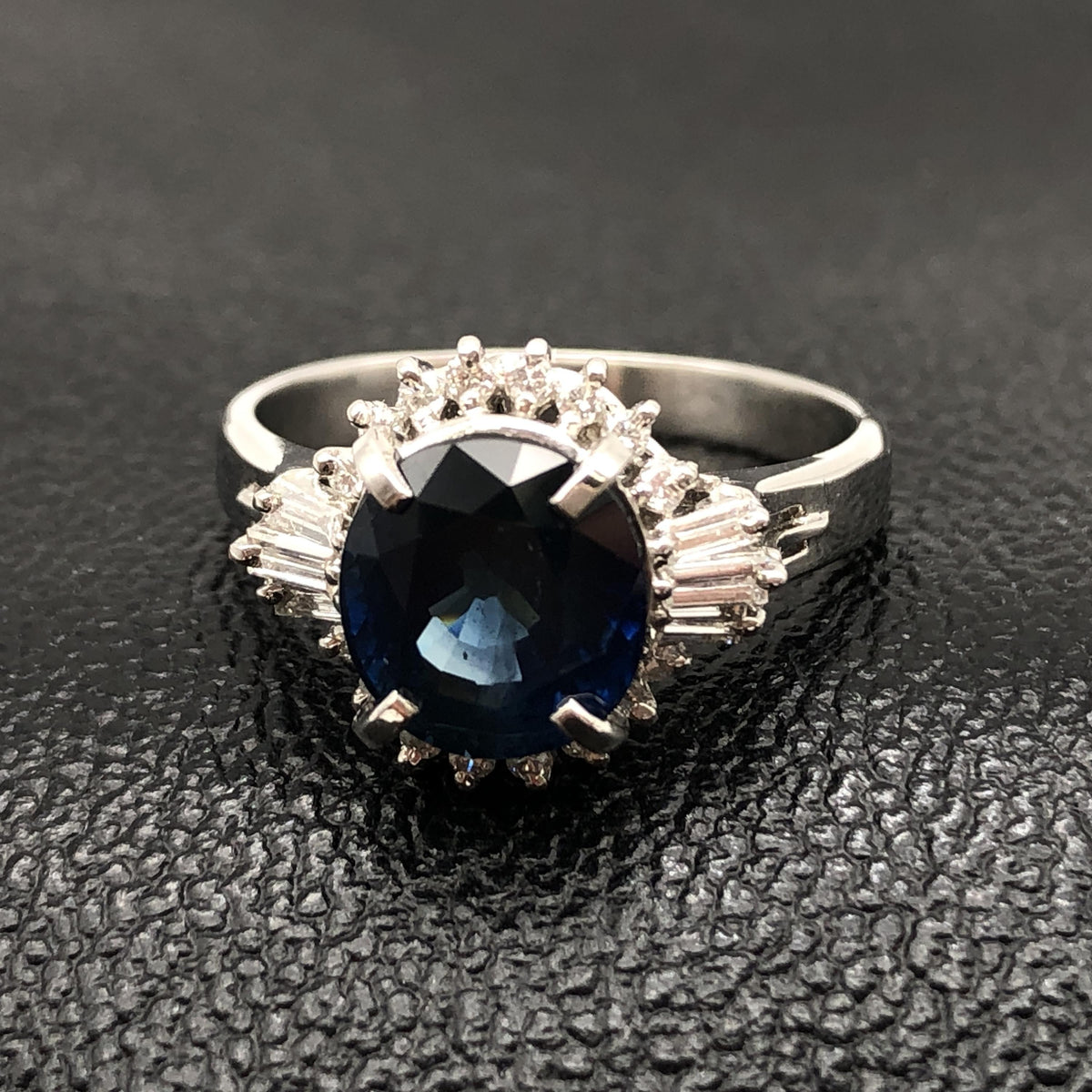 Custom Jewelry 1P Sapphire & Diamond Ring, S(3.40ct), D(0.334ct), PT900, US Size 8 C410191