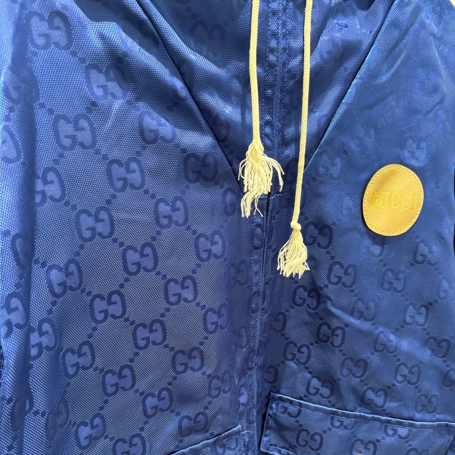 Gucci GG Logo Blue Nylon Jacket in size 46