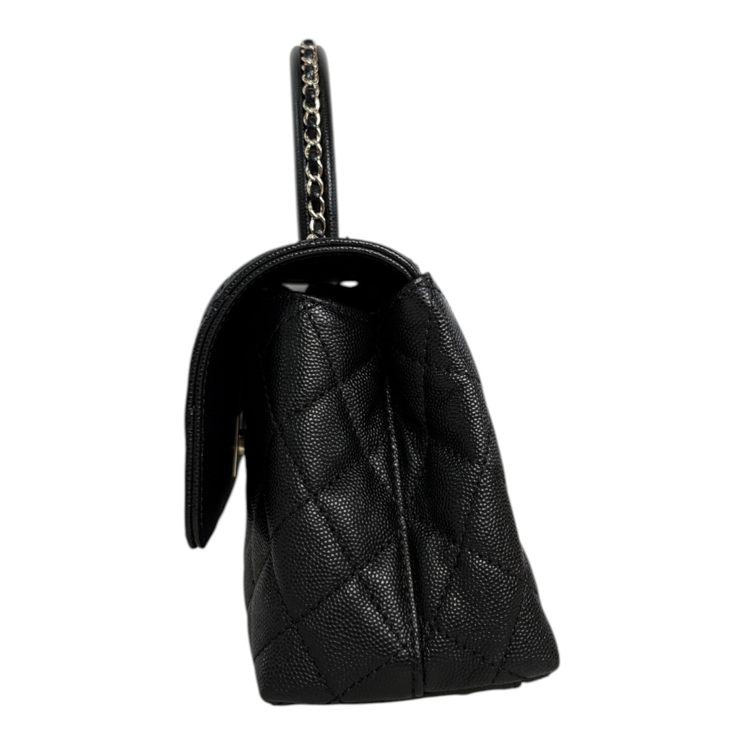 Chanel Black Caviar Coco Handle Small Bag with Chain Handle