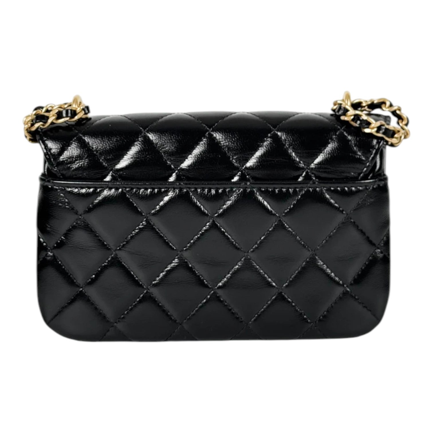 Chanel Black Calfskin Chain Bag with Gold Hardware Logo CC