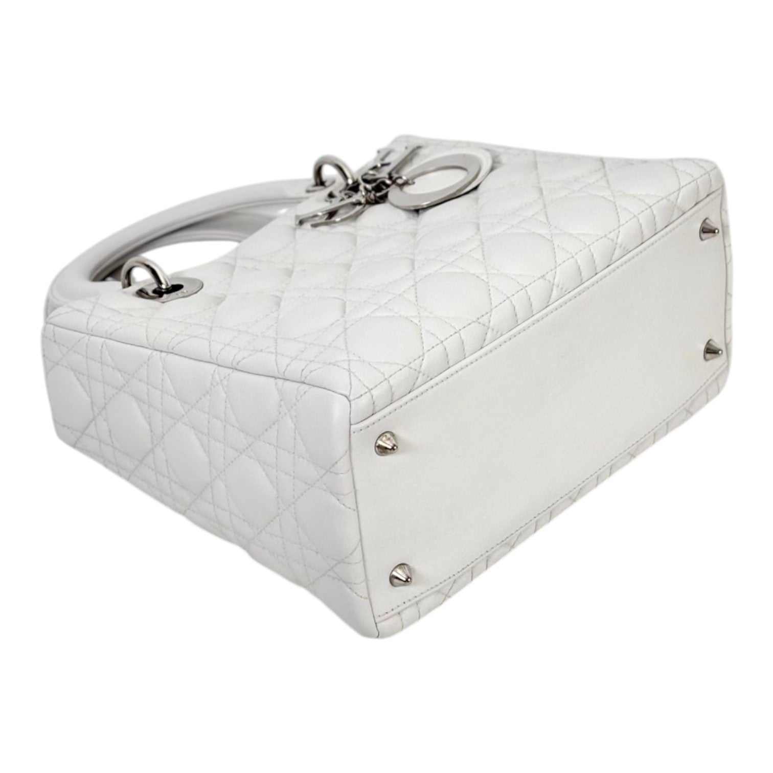 Dior White Medium Lady Dior in Lambskin