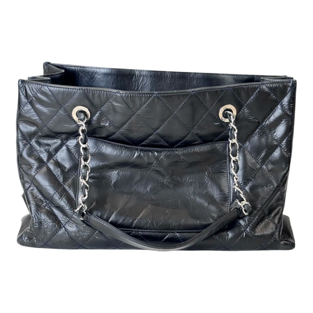 Chanel Black Shiny Leather Shopping Tote Bag
