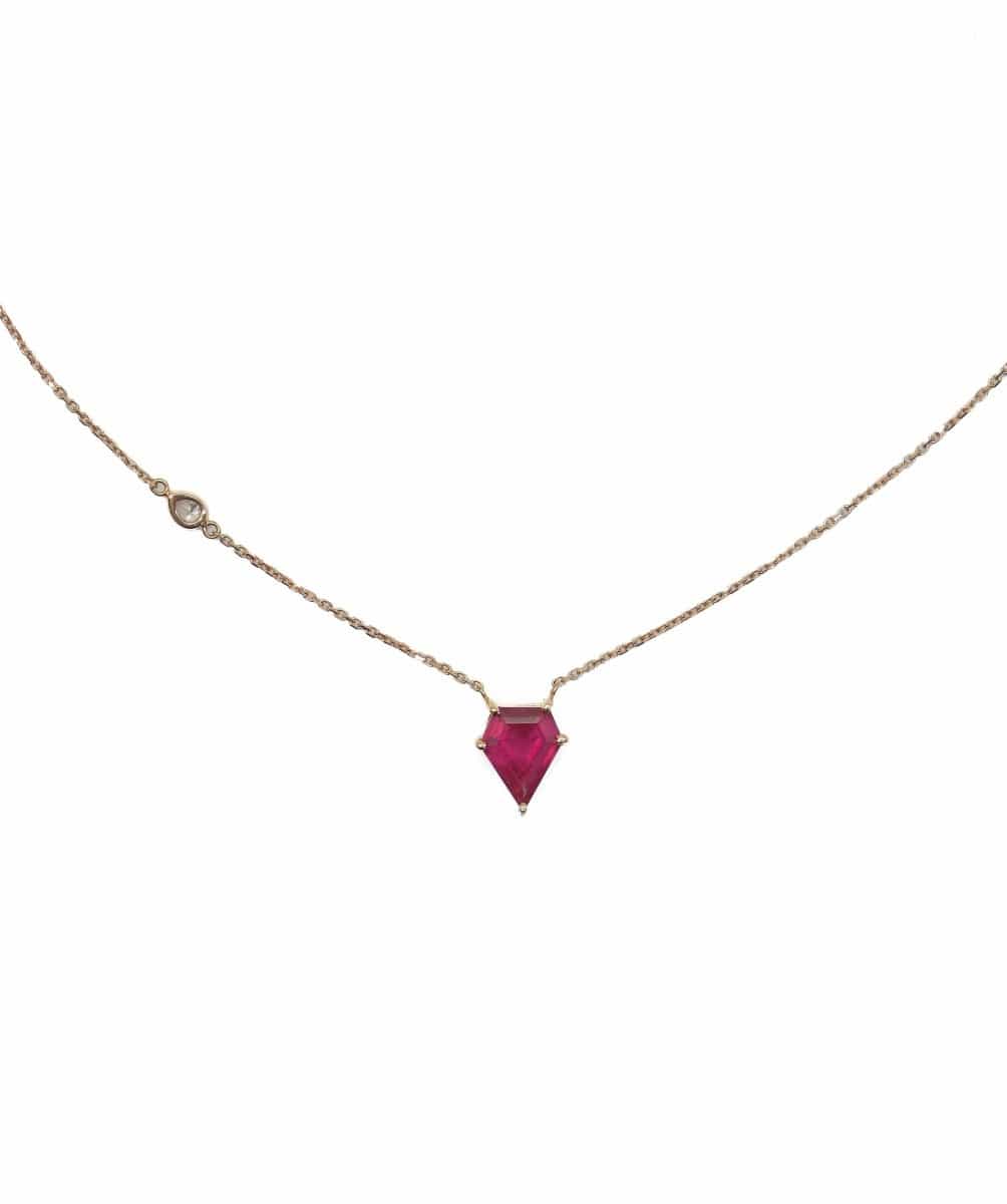 2 Carat Ruby Shield Necklace with 0.10 Diamond on Chain 18k Rose Gold ASL6231