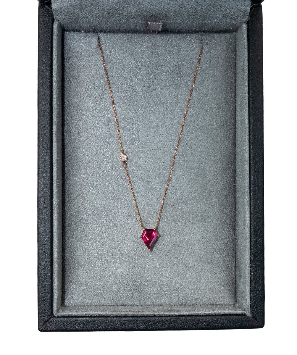 2 Carat Ruby Shield Necklace with 0.10 Diamond on Chain 18k Rose Gold ASL6231