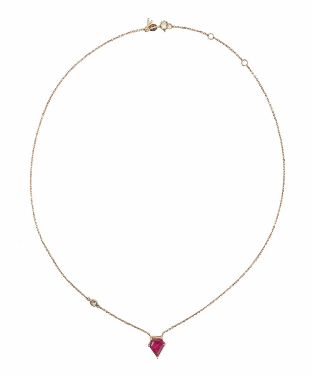 2 Carat Ruby Shield Necklace with 0.10 Diamond on Chain 18k Rose Gold ASL6232