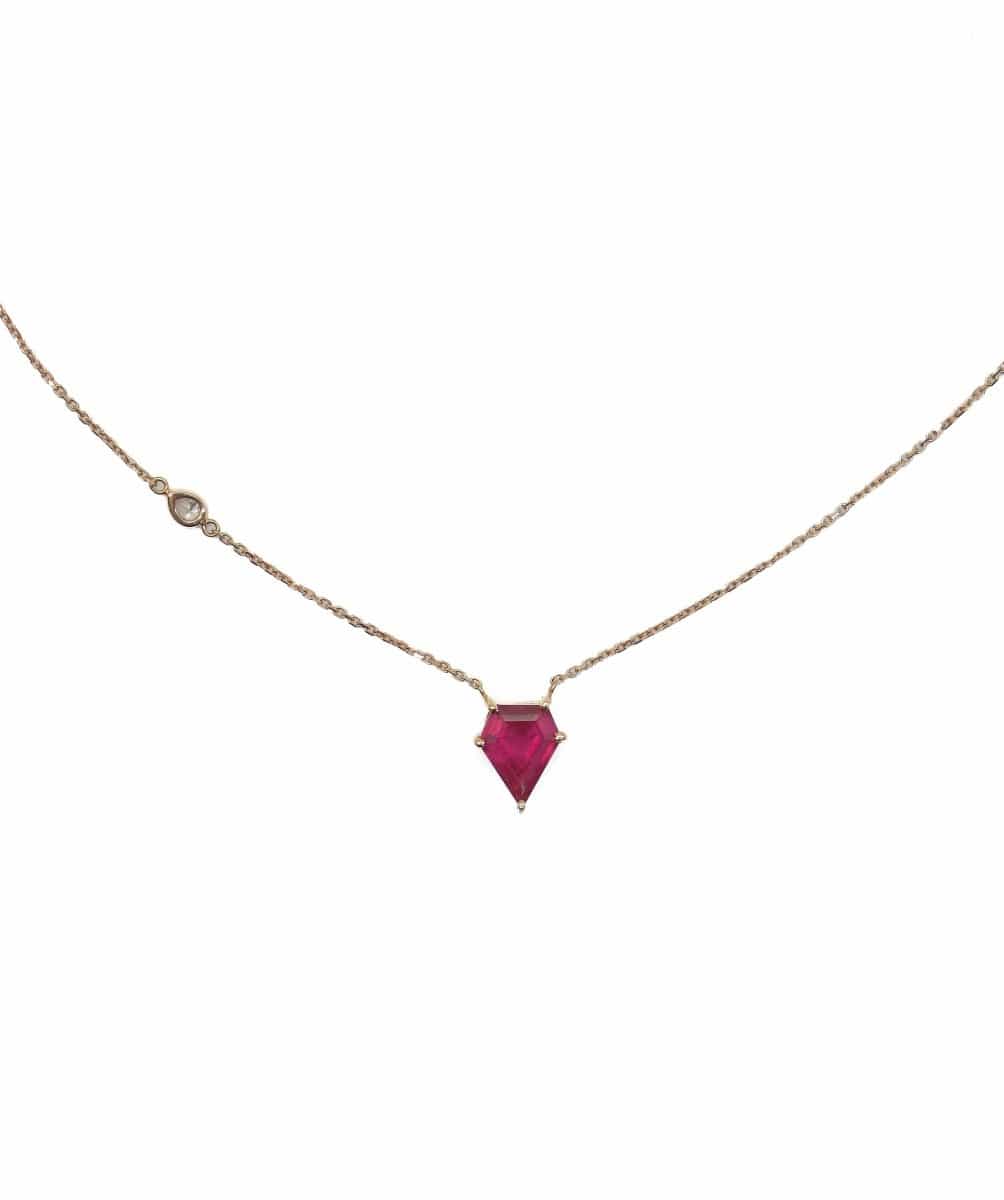 2 Carat Ruby Shield Necklace with 0.10 Diamond on Chain 18k Rose Gold ASL6232