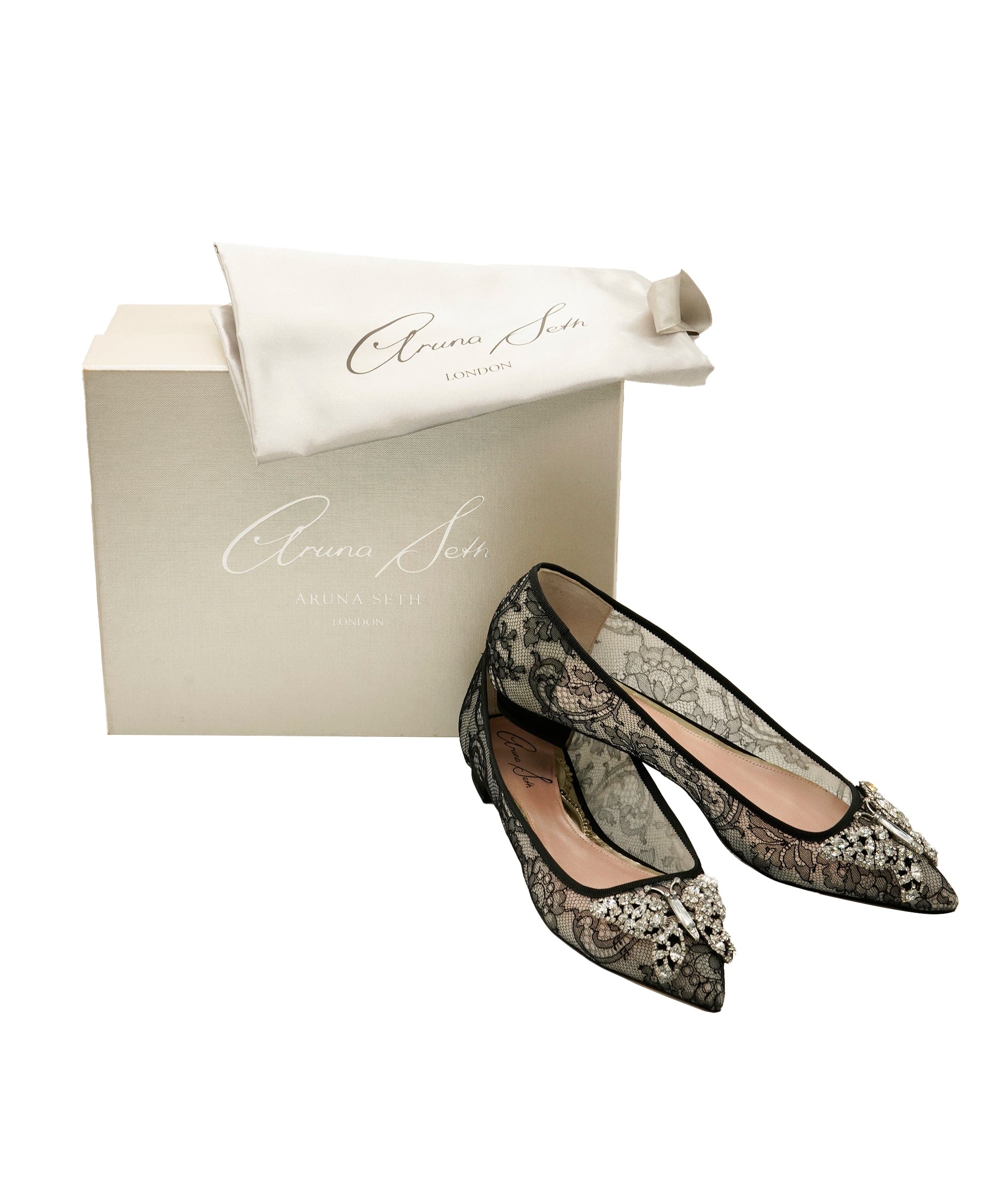Aruna Seth Aruna Seth Chantilly Nero Lace Ballet Shoes 39 DBXL0064