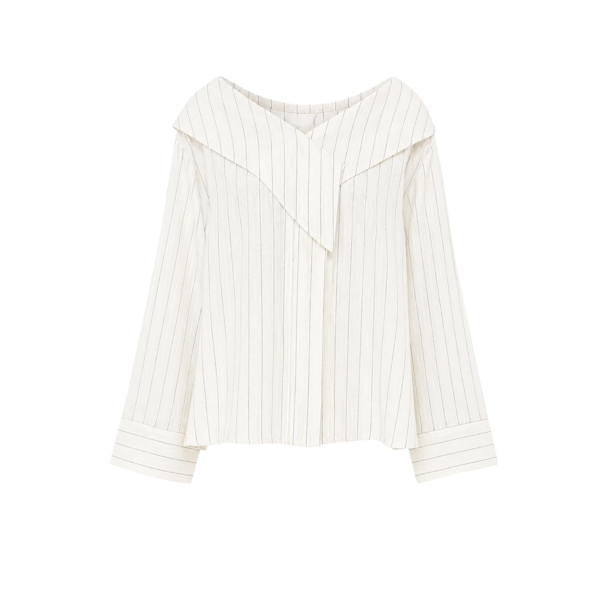 ASYA K. PINSTRIPE OFF SHOULDER BLOUSE (قميص) “MELON C.”