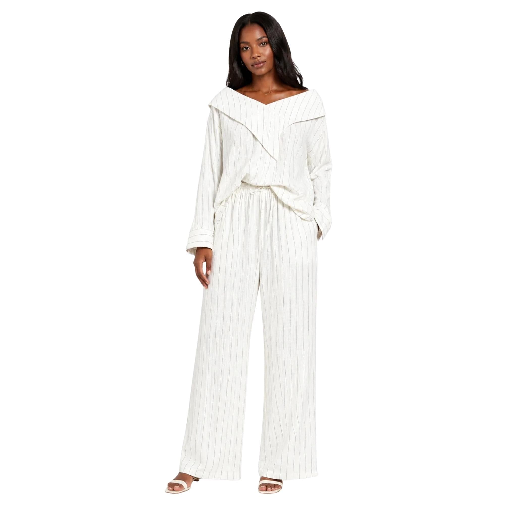 ASYA K. PINSTRIPE OFF SHOULDER BLOUSE (قميص) “MELON C.”