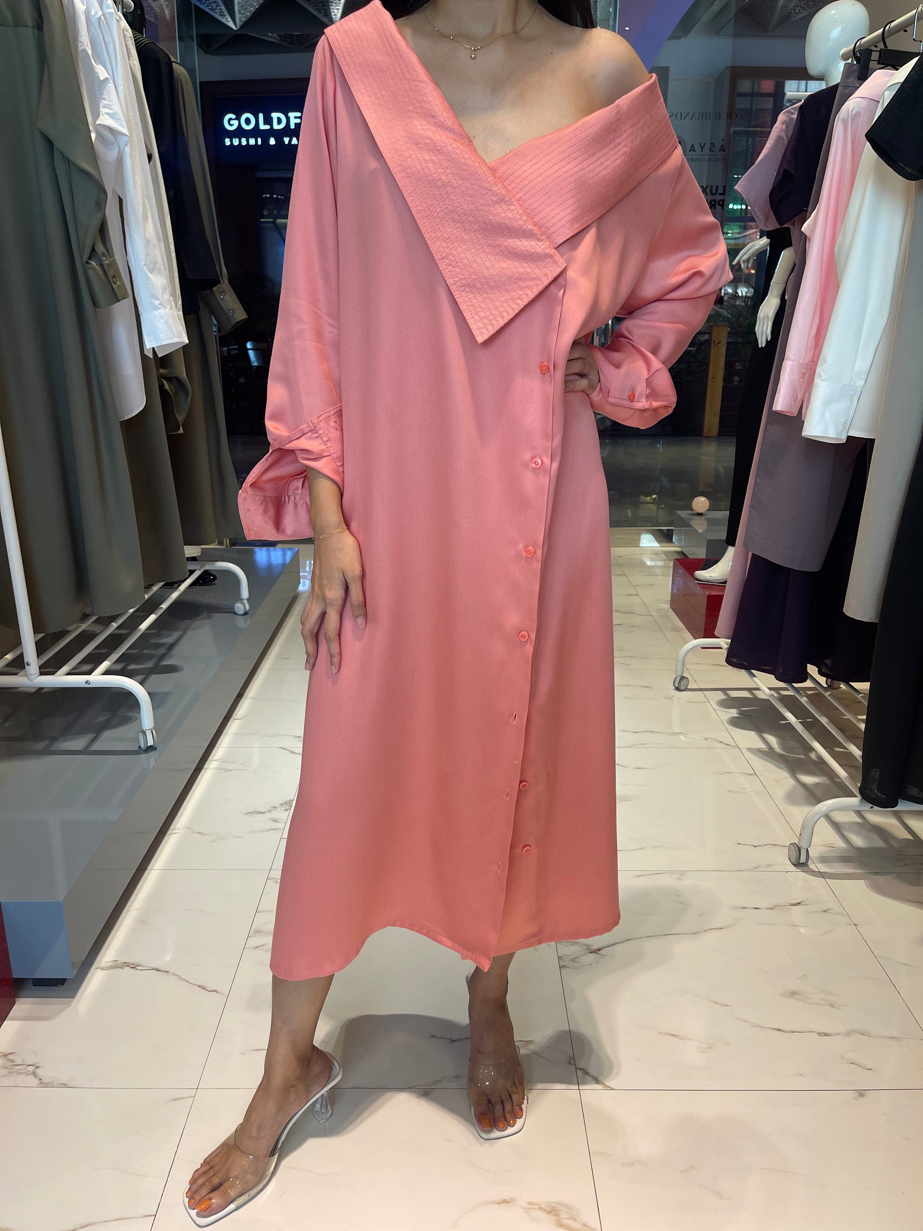 ASYA K. LOOSE FIT OFF SHOULDER DRESS (قميص) “MELON”