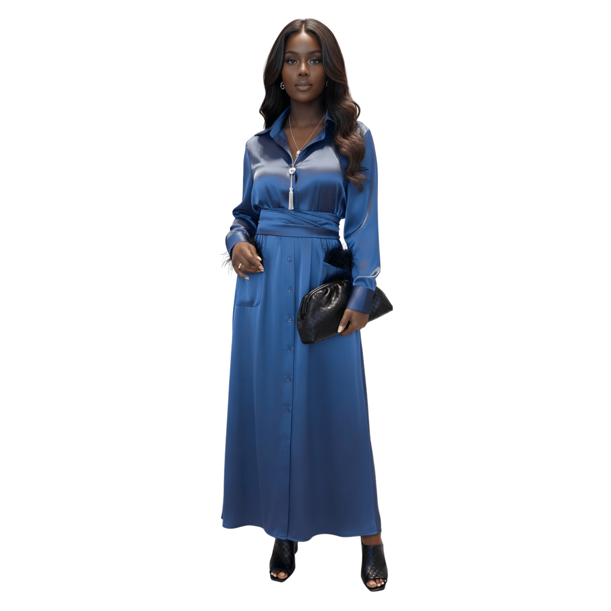 ASYA K. MAXI SHIRT DRESS WITH FRONT POCKETS (فستان) “ANWAR”