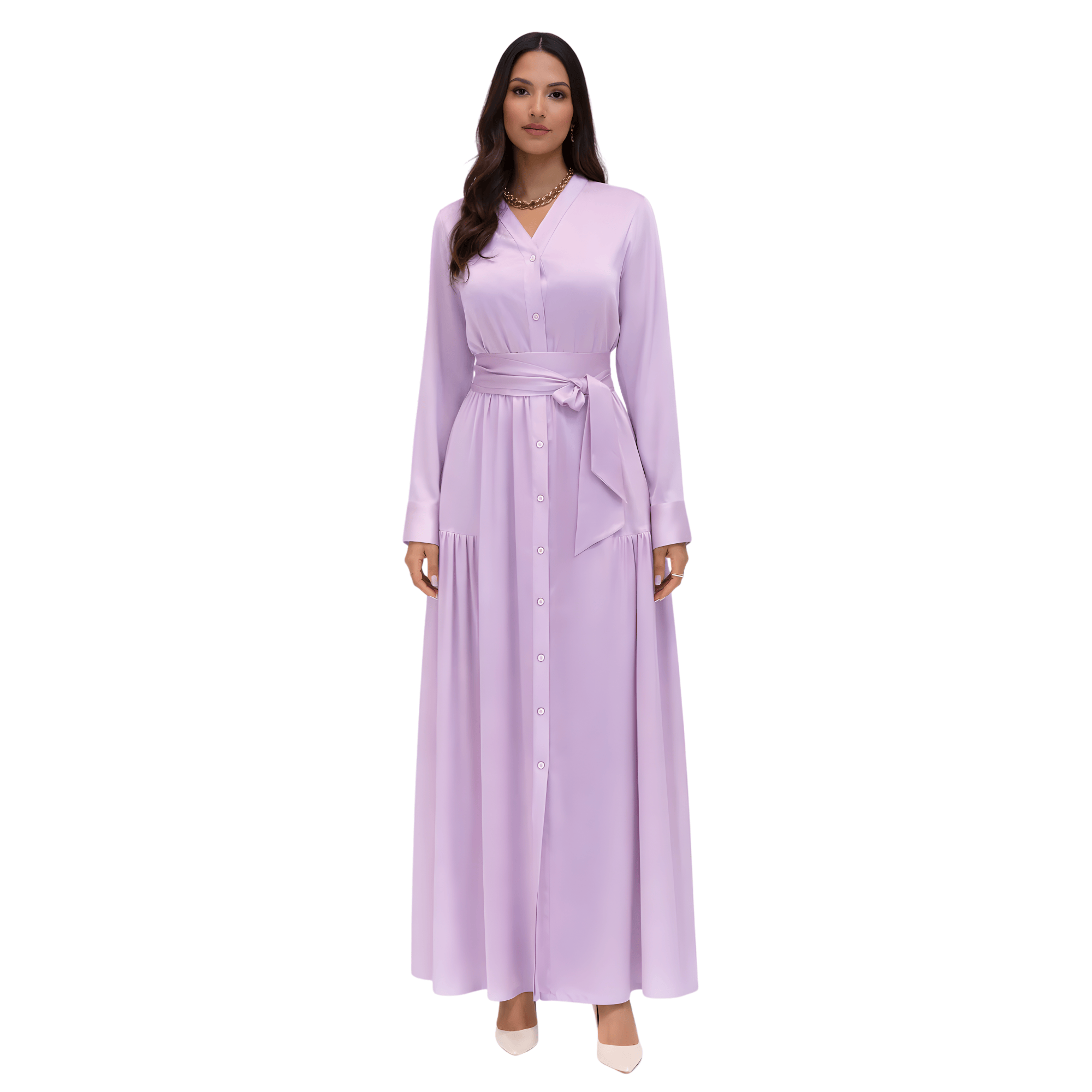 ASYA K. MAXI V-NECK DRESS WITH SIDE POCKETS (فستان) “LAYLA”