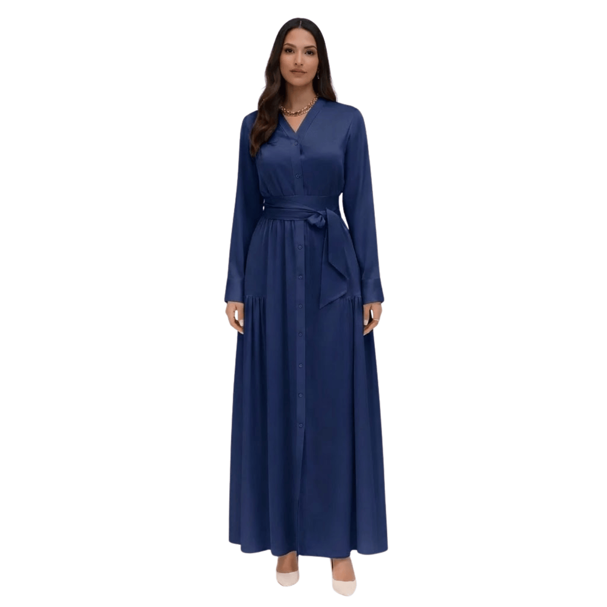 ASYA K. MAXI V-NECK DRESS WITH SIDE POCKETS (فستان) “LAYLA”