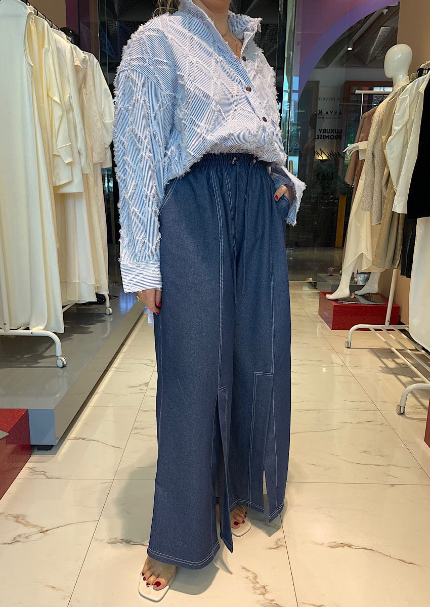 ASYA K. DENIM WIDE LEG PANTS (بنطلون) “KAYLA”