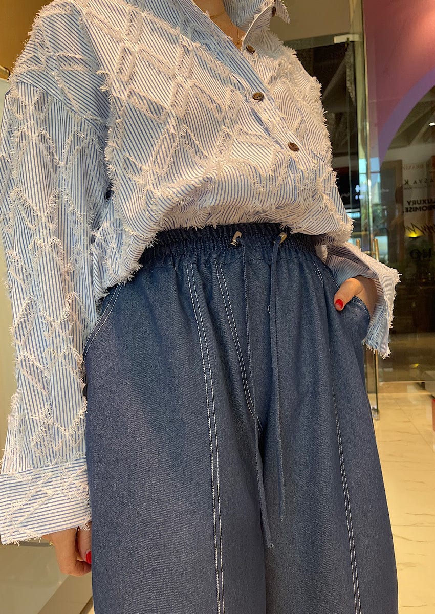 ASYA K. DENIM WIDE LEG PANTS (بنطلون) “KAYLA”