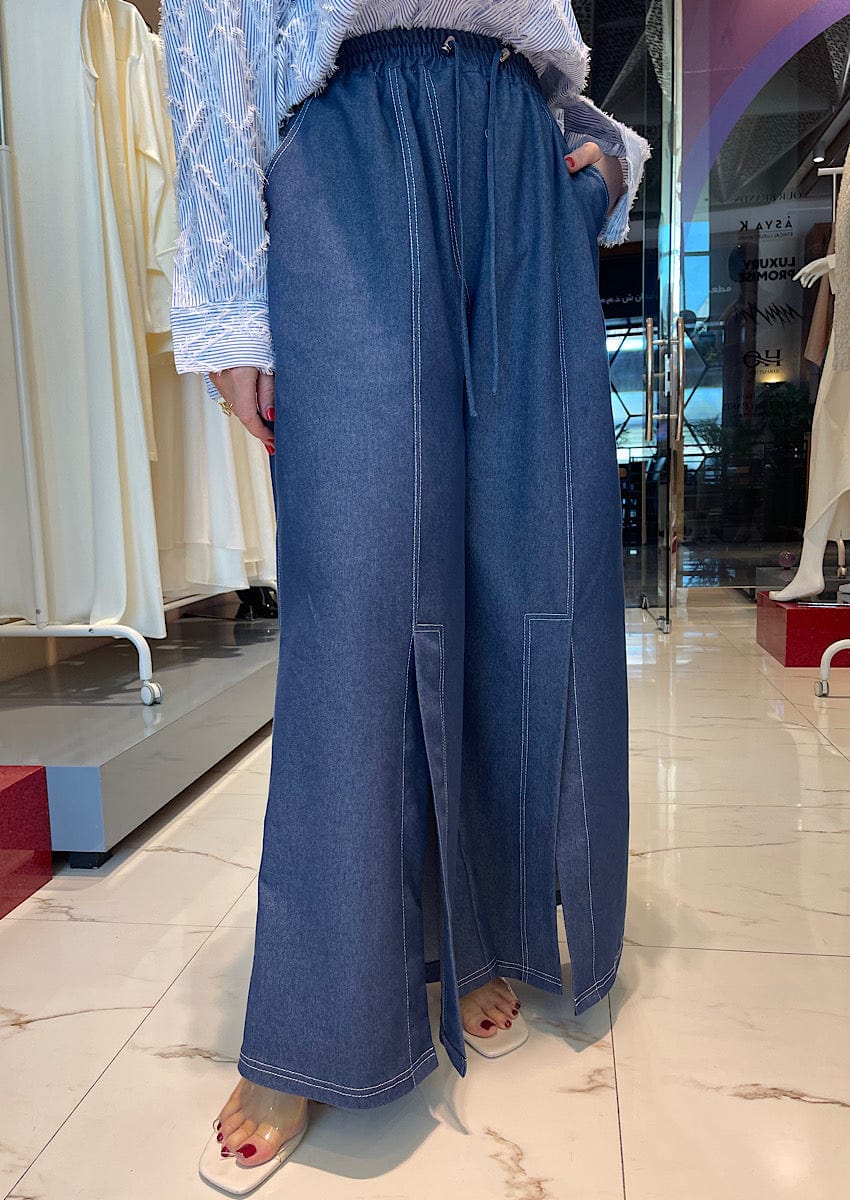 ASYA K. DENIM WIDE LEG PANTS (بنطلون) “KAYLA”