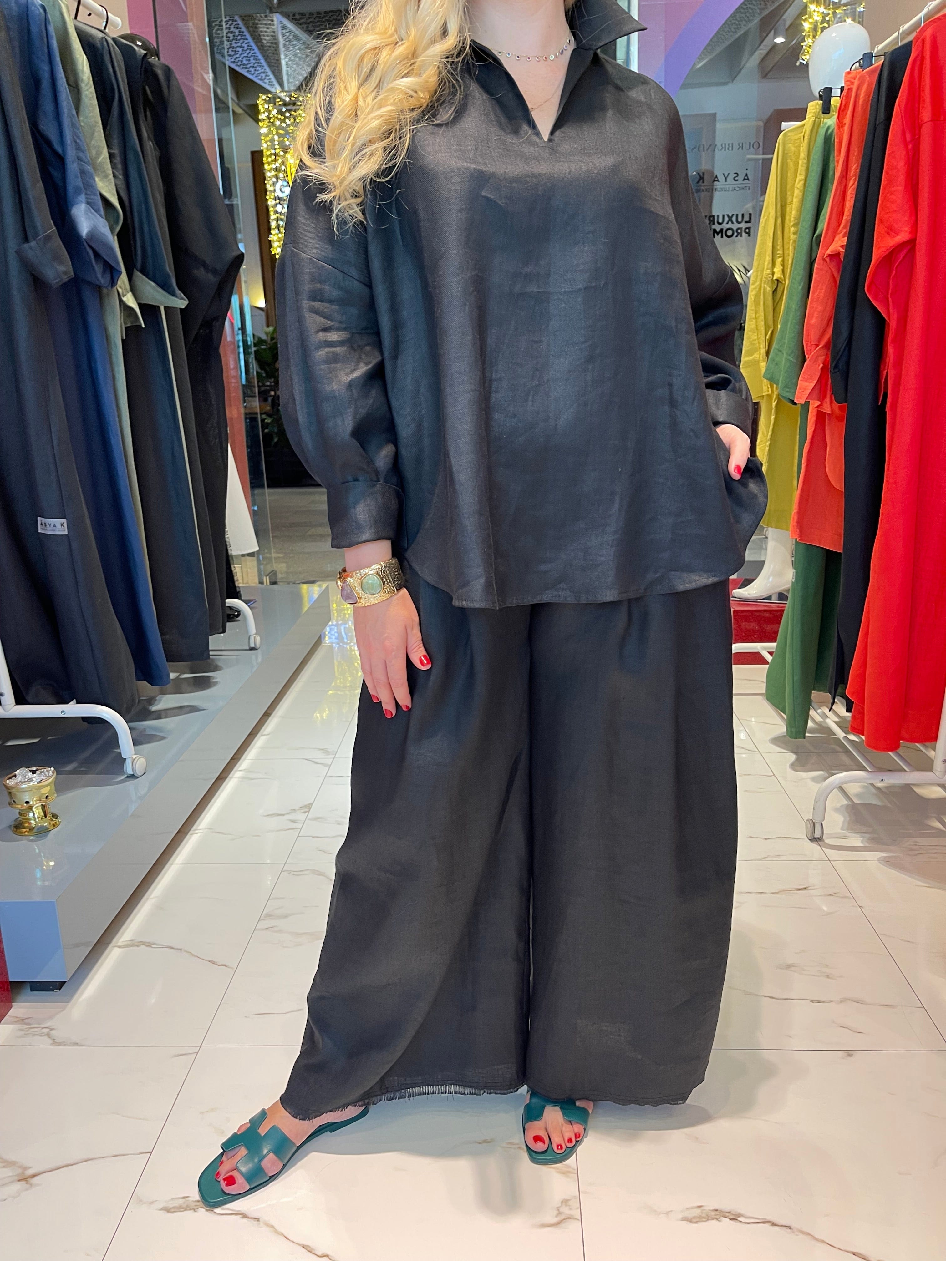 ASYA K. LINEN FRONT PLEATED PANTS (بنطلون) “JINA”