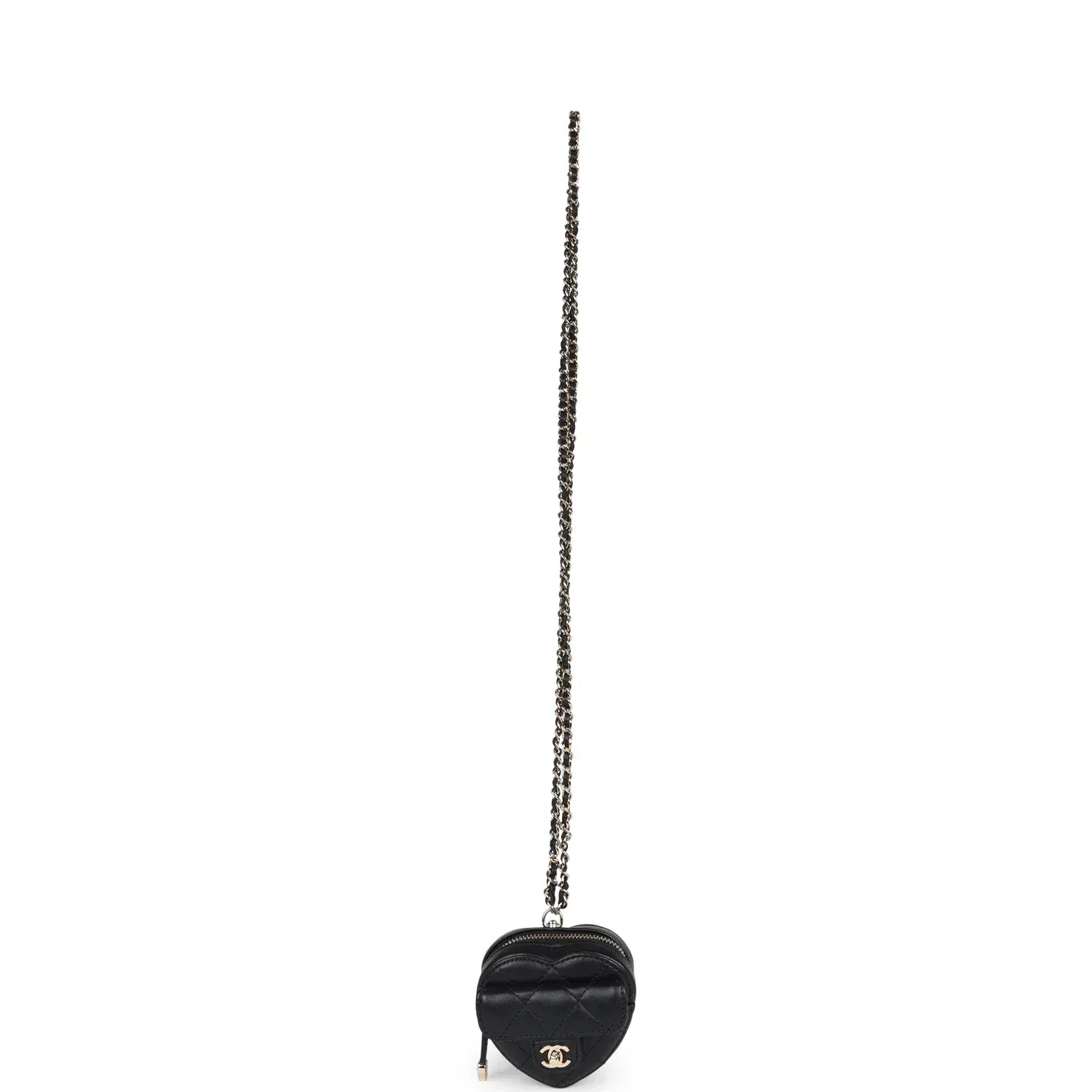 Aureon Group Limited *LONDON LOCATED* CHANEL MINI HEART NECKLACE Black Lambskin Leather with Champagne-Toned Metal