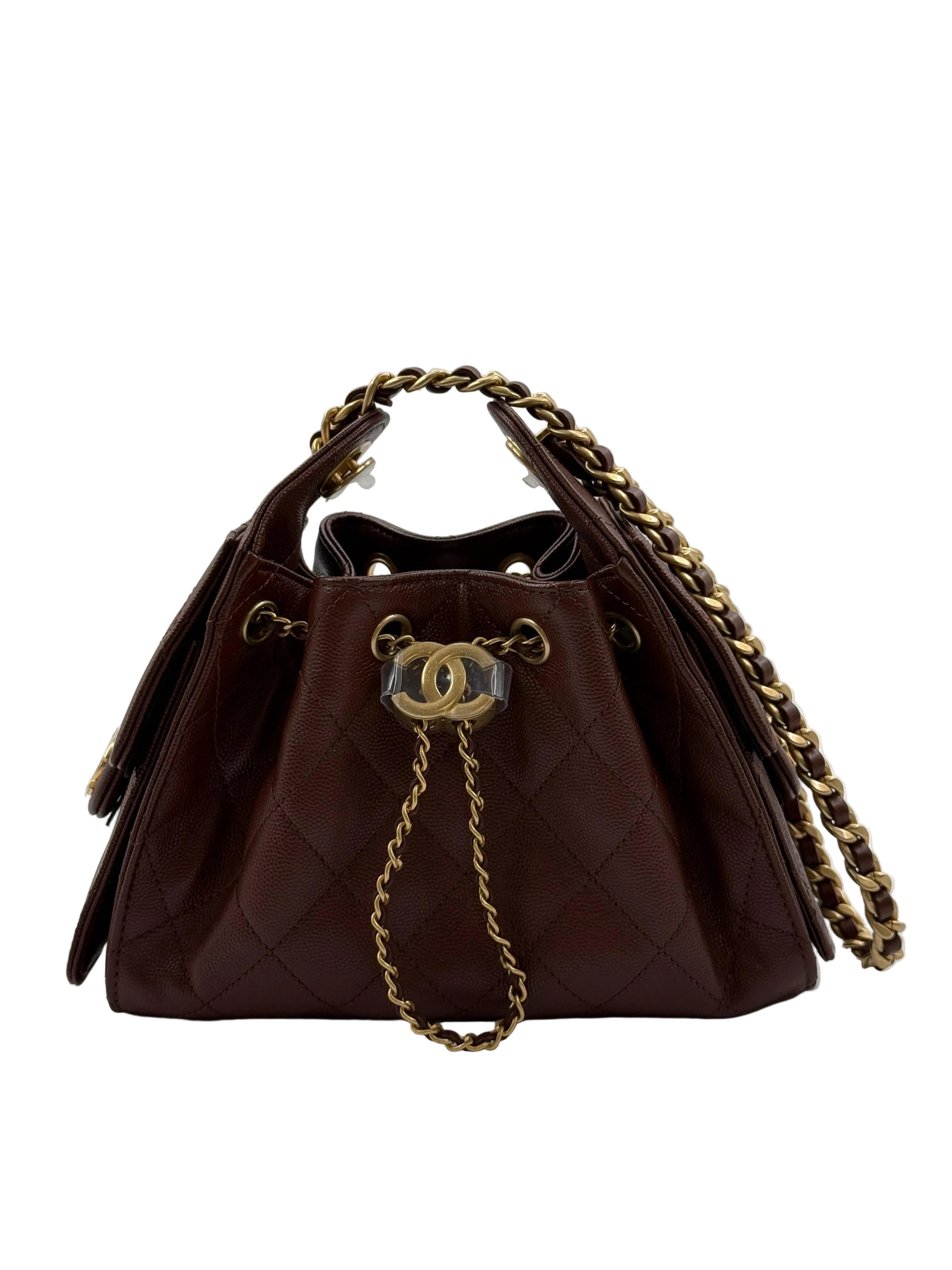 Aureon Group Limited *LONDON LOCATED* CHANEL 25 MINI HANDBAG BROWN Grained Shiny Calfskin with Gold-Tone Metal