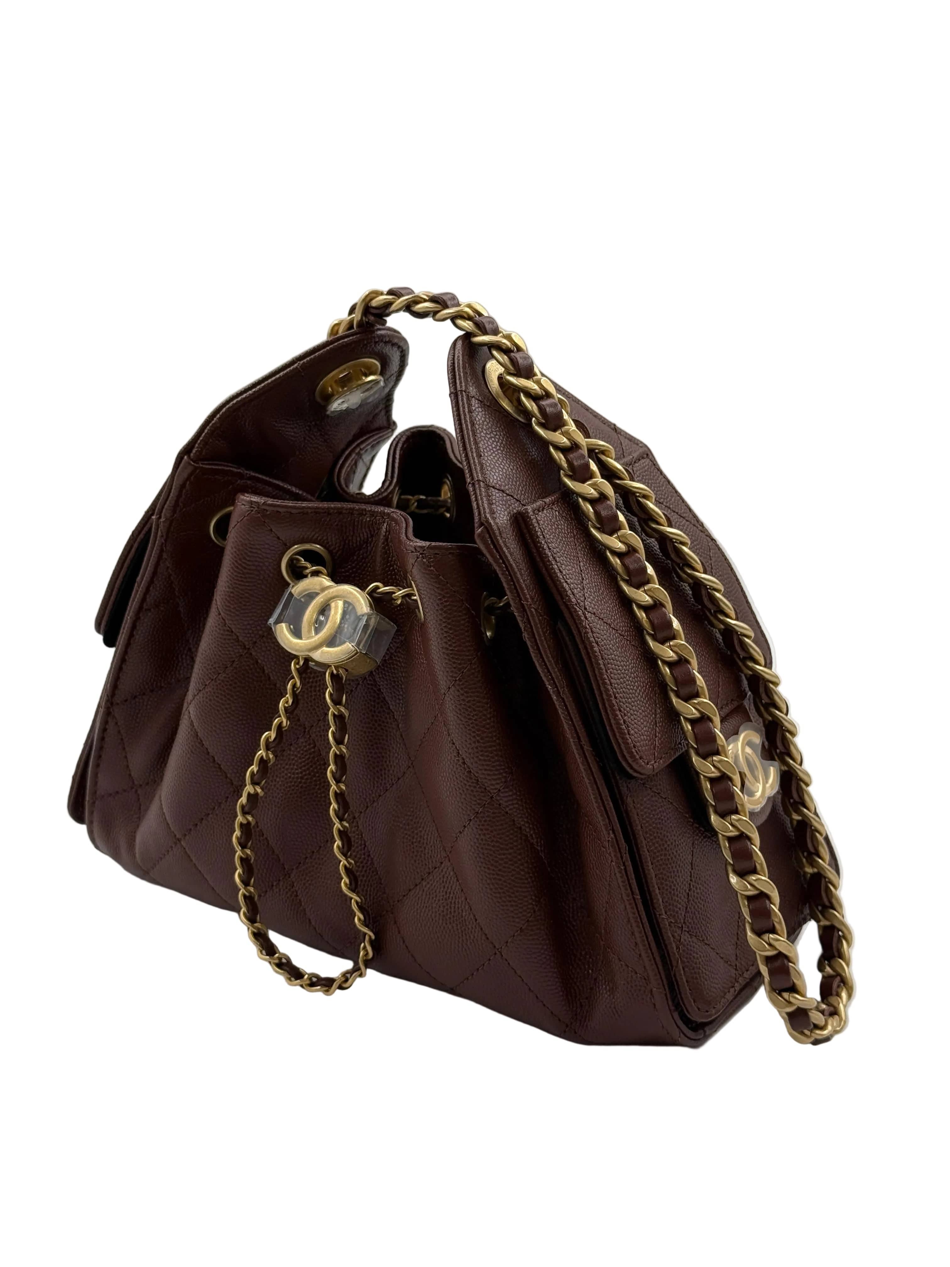 Aureon Group Limited *LONDON LOCATED* CHANEL 25 MINI HANDBAG BROWN Grained Shiny Calfskin with Gold-Tone Metal