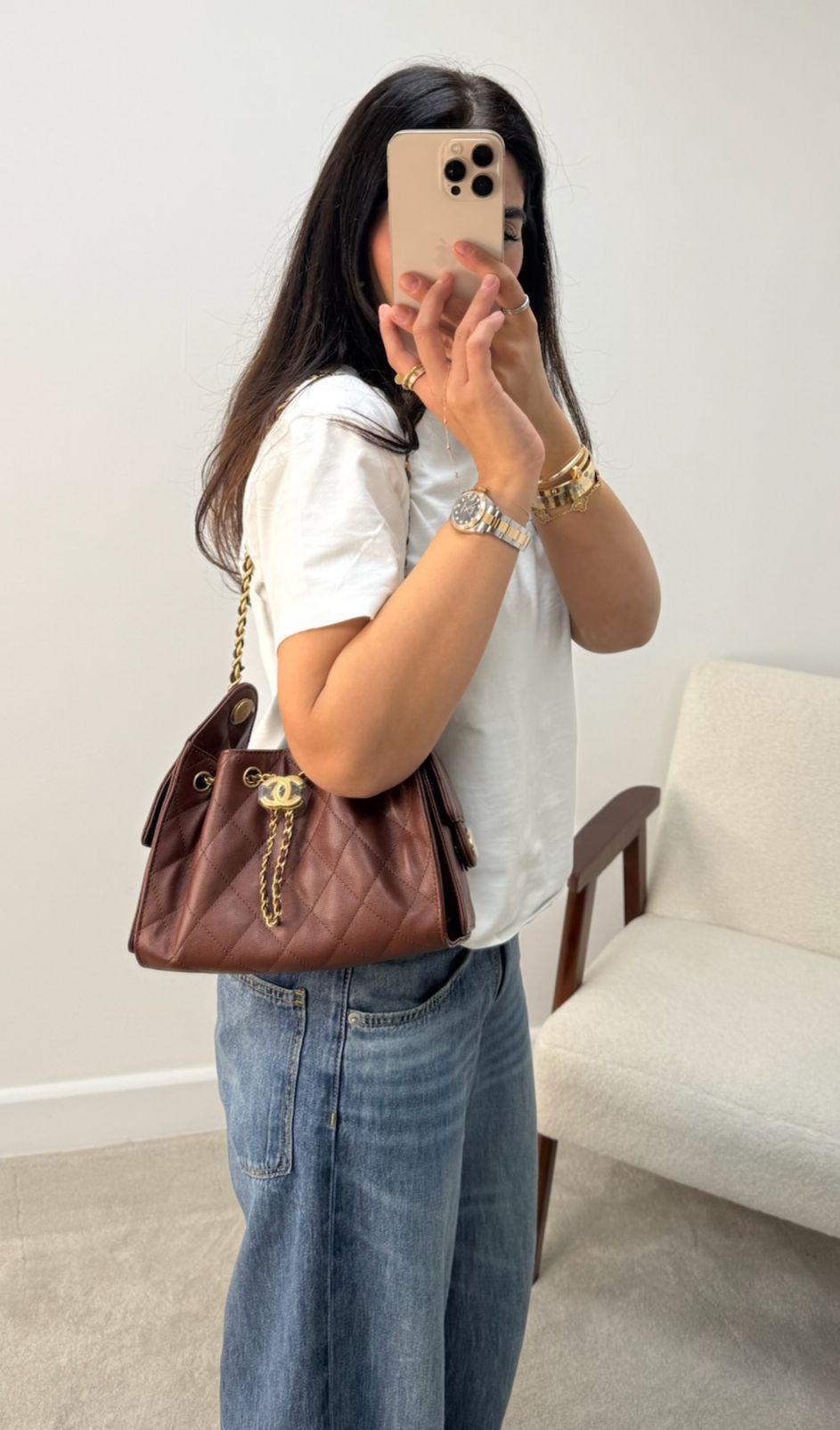 Aureon Group Limited *LONDON LOCATED* CHANEL 25 MINI HANDBAG BROWN Grained Shiny Calfskin with Gold-Tone Metal