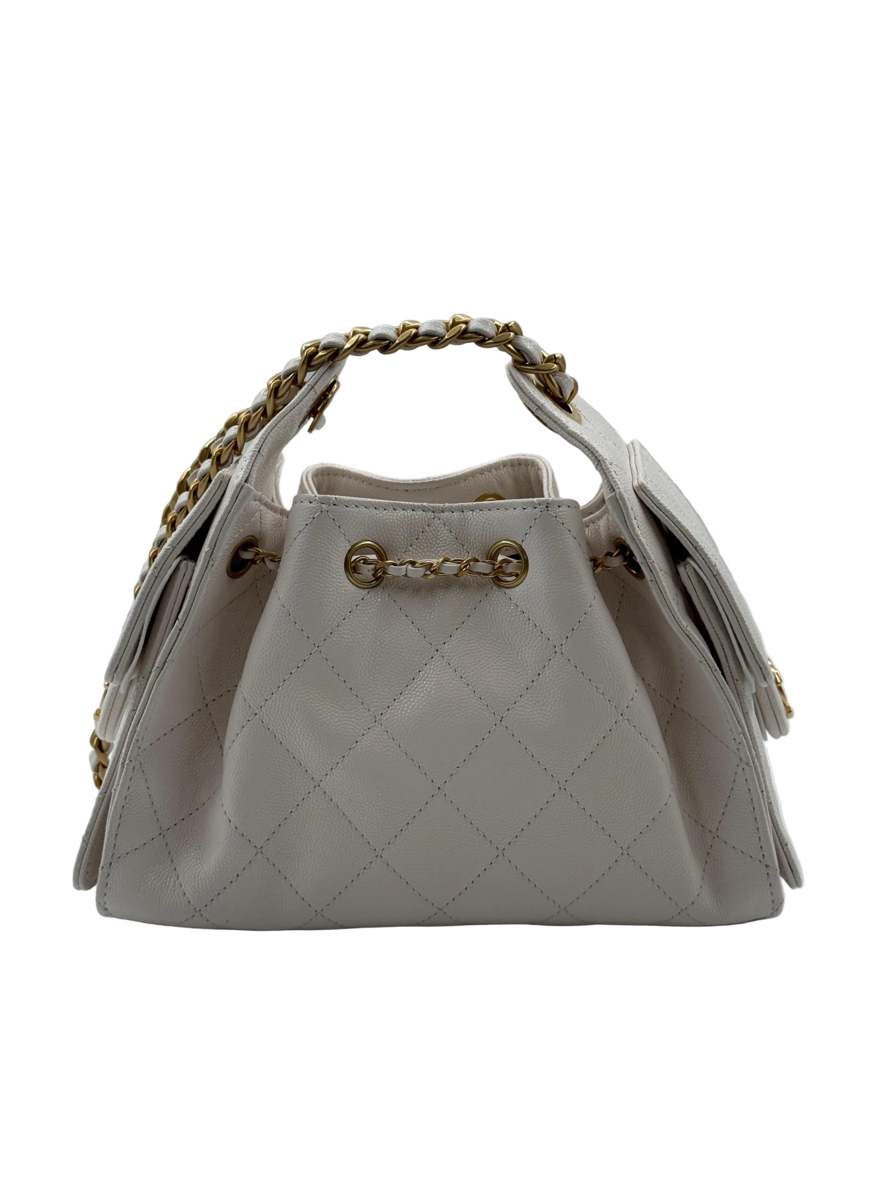 Aureon Group Limited *LONDON LOCATED* CHANEL 25 MINI HANDBAG WHITE Grained Shiny Calfskin with Gold-Tone Metal