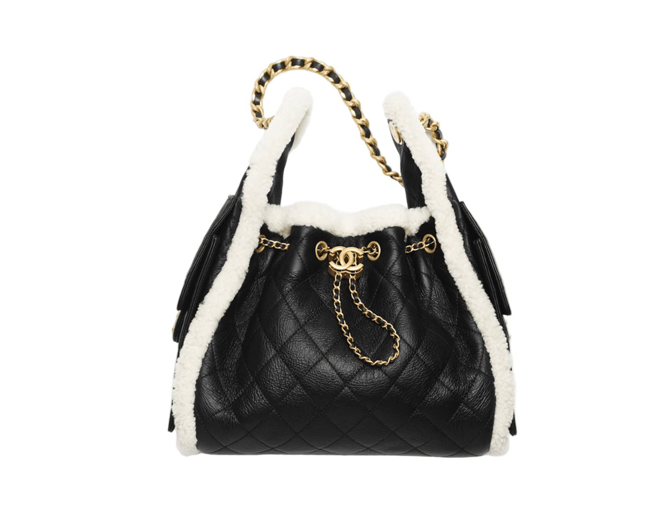 Aureon Group Limited *LONDON LOCATED* CHANEL 25 SMALL HANDBAG BLACK & WHITE Crumpled Shearling Sheepskin with Gold Tone Metal