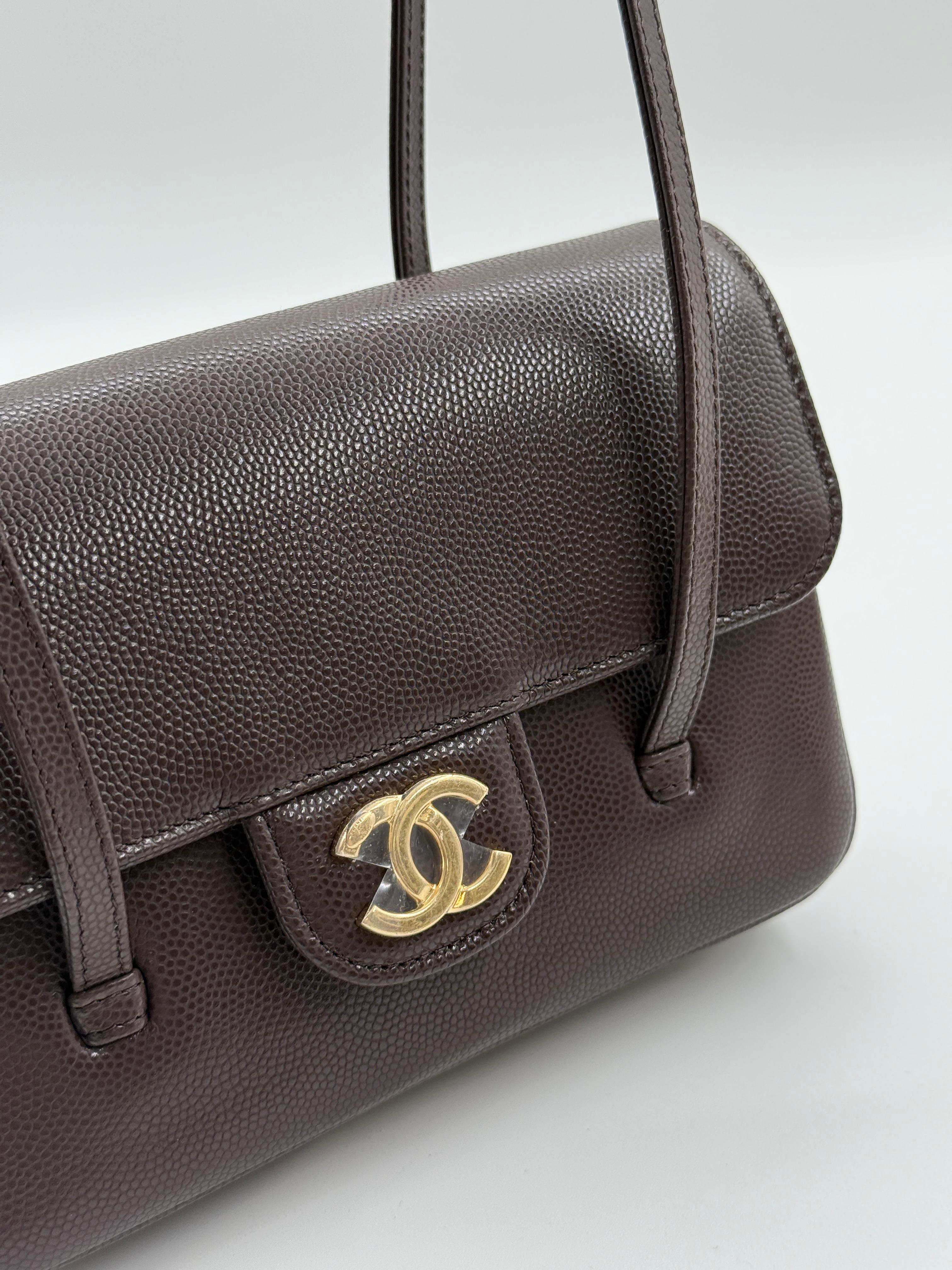 Aureon Group Limited *LONDON LOCATED* CHANEL 26 MINI FLAP BAG DARK BROWN Grained Shiny Calfskin with Gold-Tone Metal