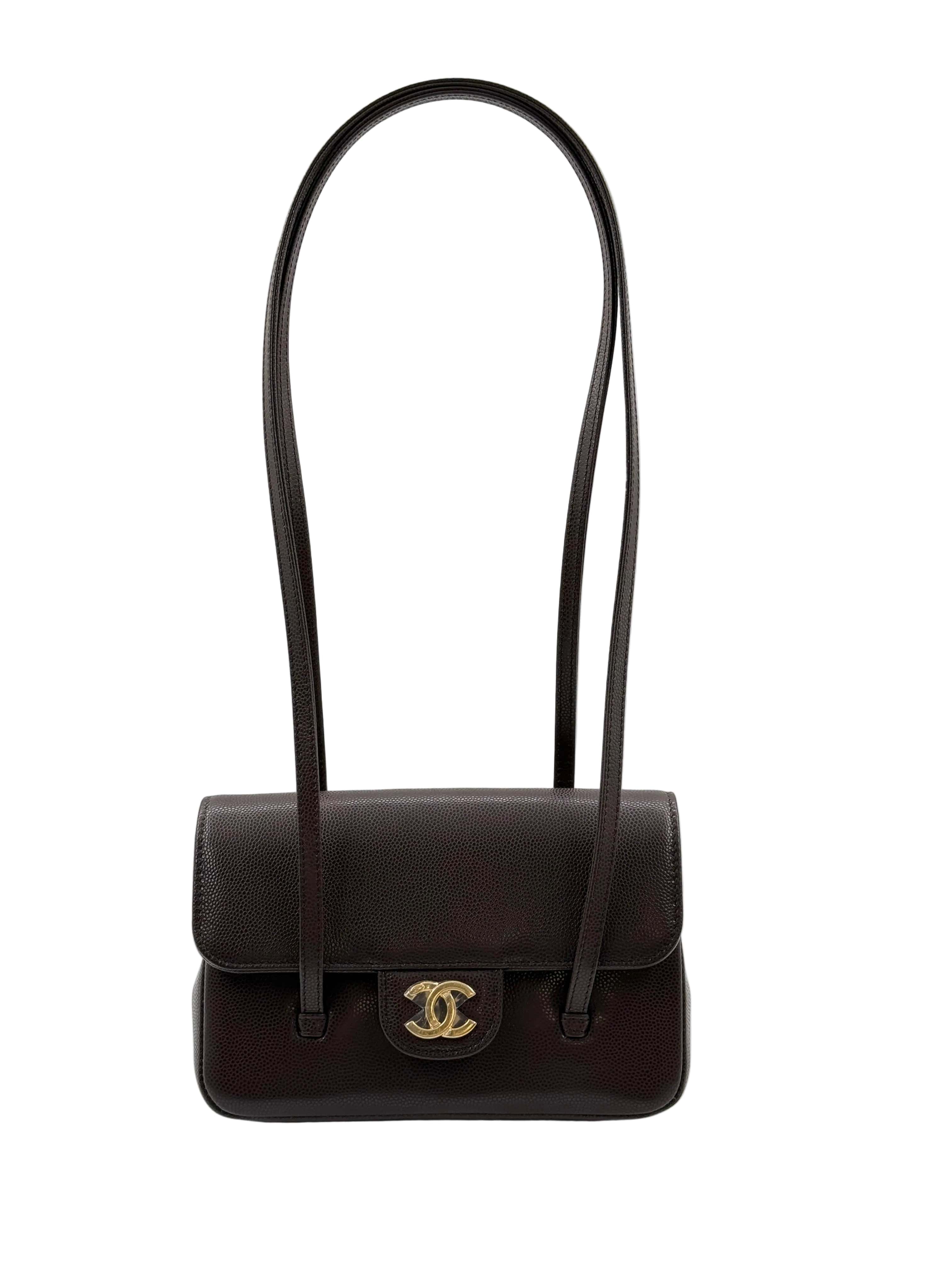 Aureon Group Limited *LONDON LOCATED* CHANEL 26 MINI FLAP BAG DARK BROWN Grained Shiny Calfskin with Gold-Tone Metal