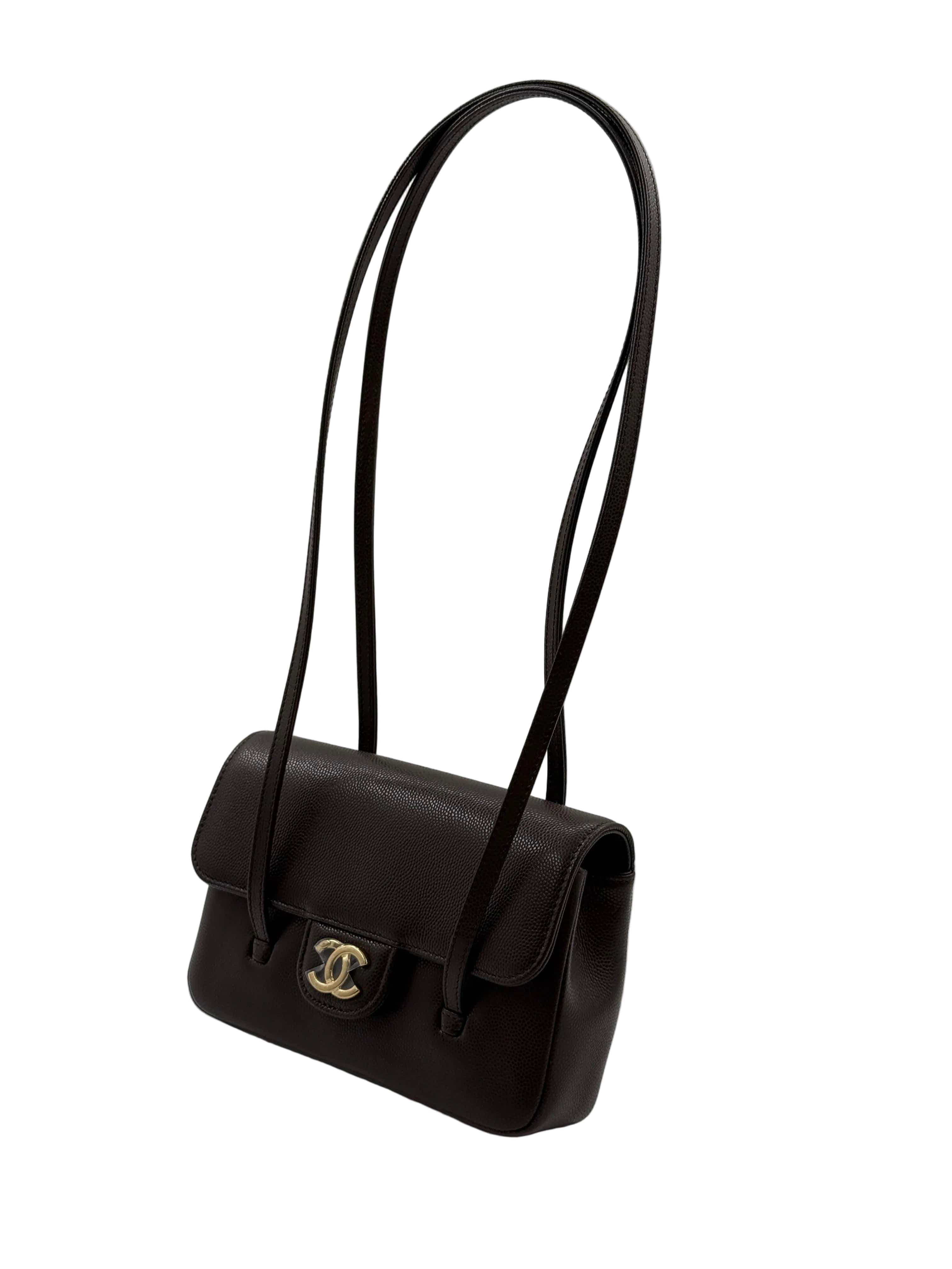 Aureon Group Limited *LONDON LOCATED* CHANEL 26 MINI FLAP BAG DARK BROWN Grained Shiny Calfskin with Gold-Tone Metal