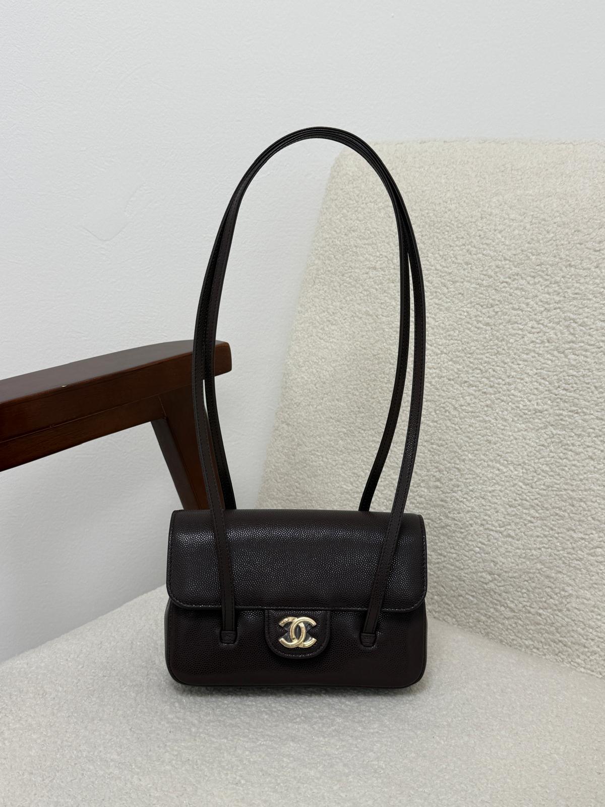 Aureon Group Limited *LONDON LOCATED* CHANEL 26 MINI FLAP BAG DARK BROWN Grained Shiny Calfskin with Gold-Tone Metal
